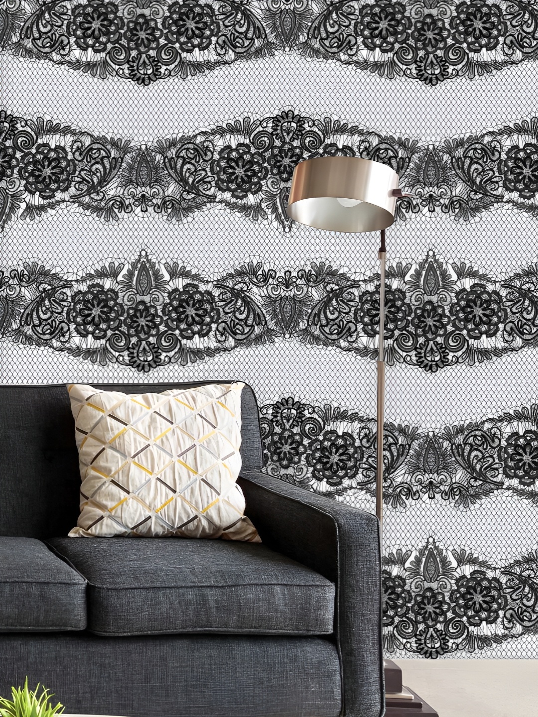 

ArtzFolio Printed UV-Resistant Anti-Bacterial Black Lace Peel & Stick Wallpaper, Multi