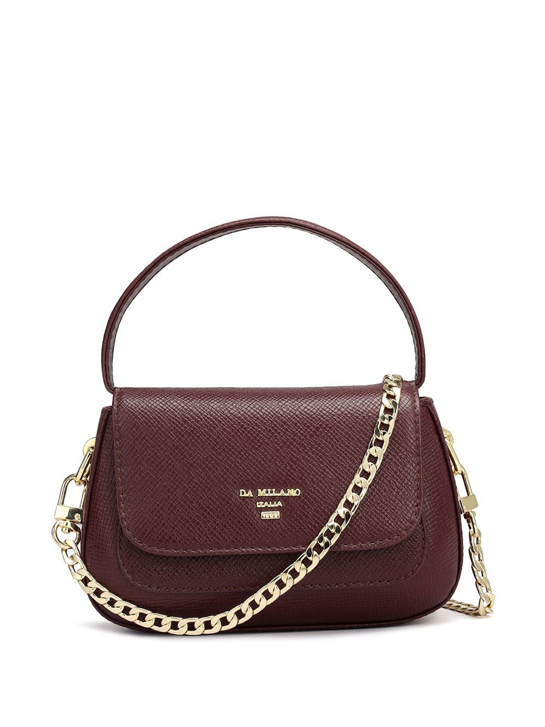 

Da Milano Textured Leather Structured Sling Bag with Tasselled, Burgundy