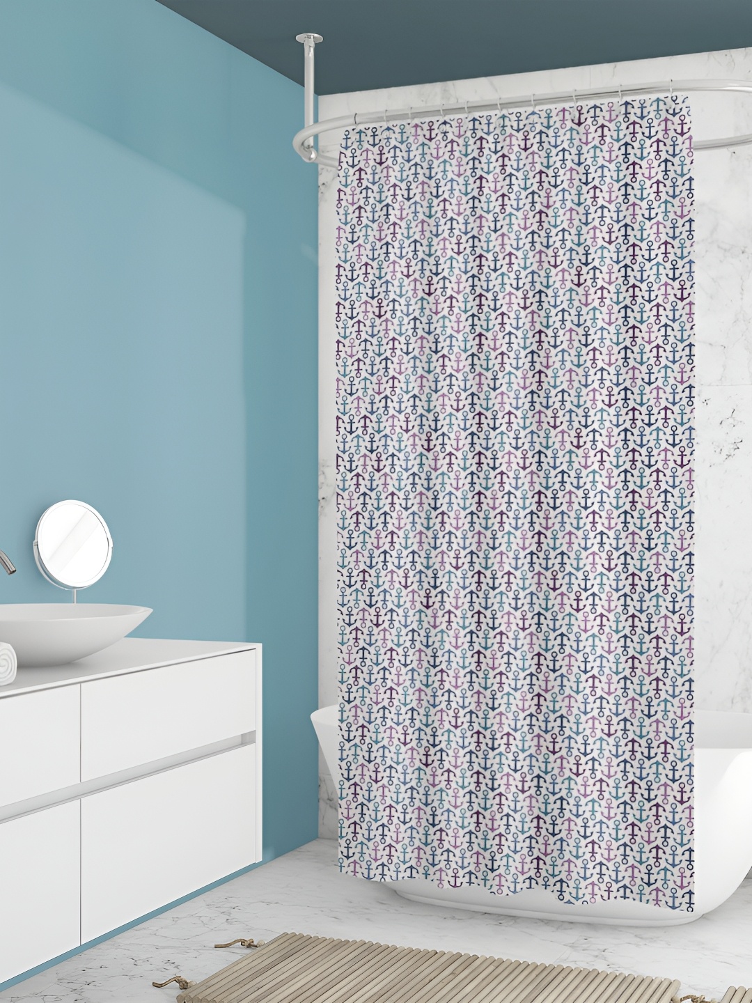 

ArtzFolio Grey & Blue Printed Waterproof Shower Curtain