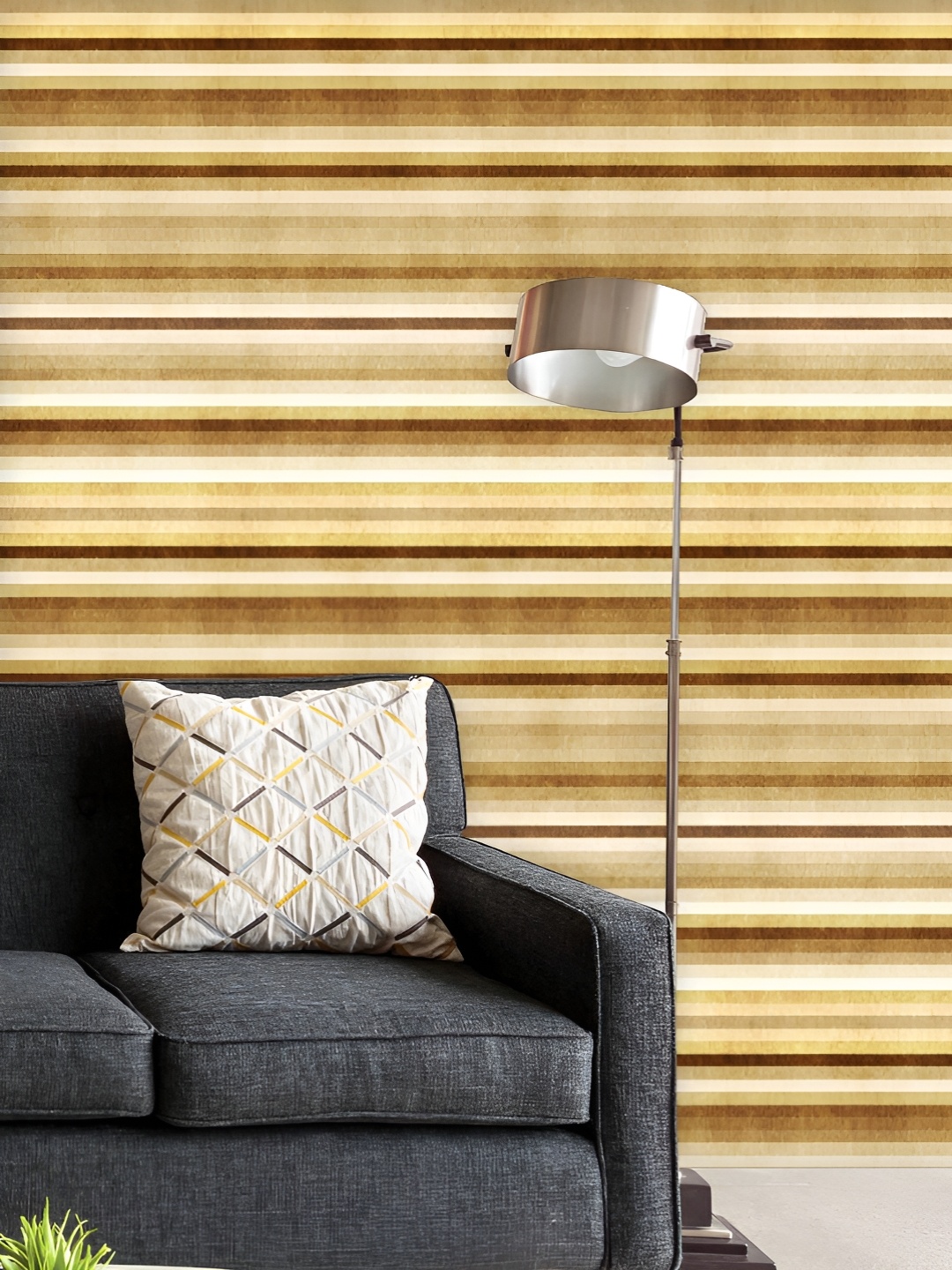 

ArtzFolio Printed UV-Resistant Anti-Bacterial Golden Stripes Peel & Stick Wallpaper, Multi