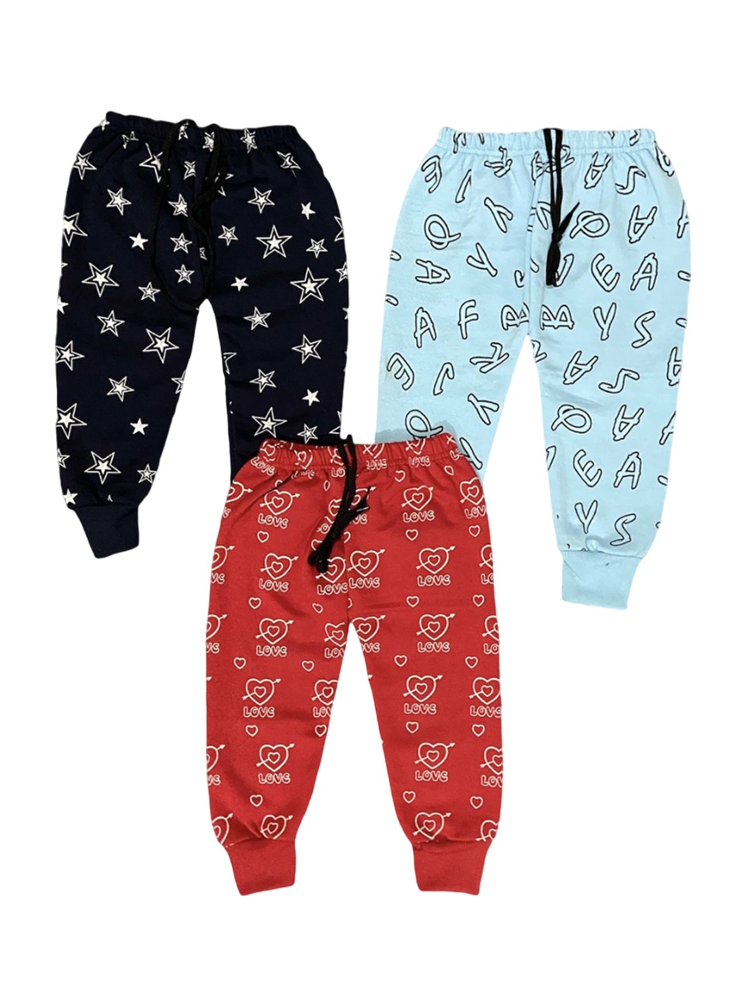 

Mank D Kids Pack Of 3 Printed Mid Rise Joggers, Red