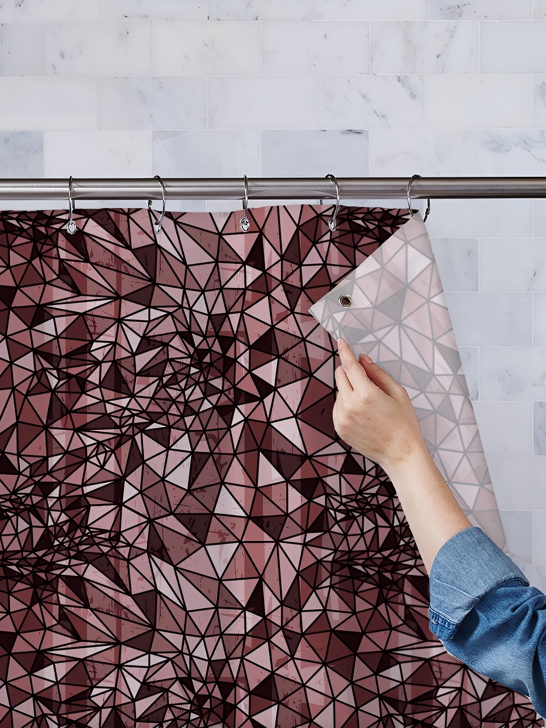 

ArtzFolio Brown-Mauve & Black Printed Waterproof Shower Curtain