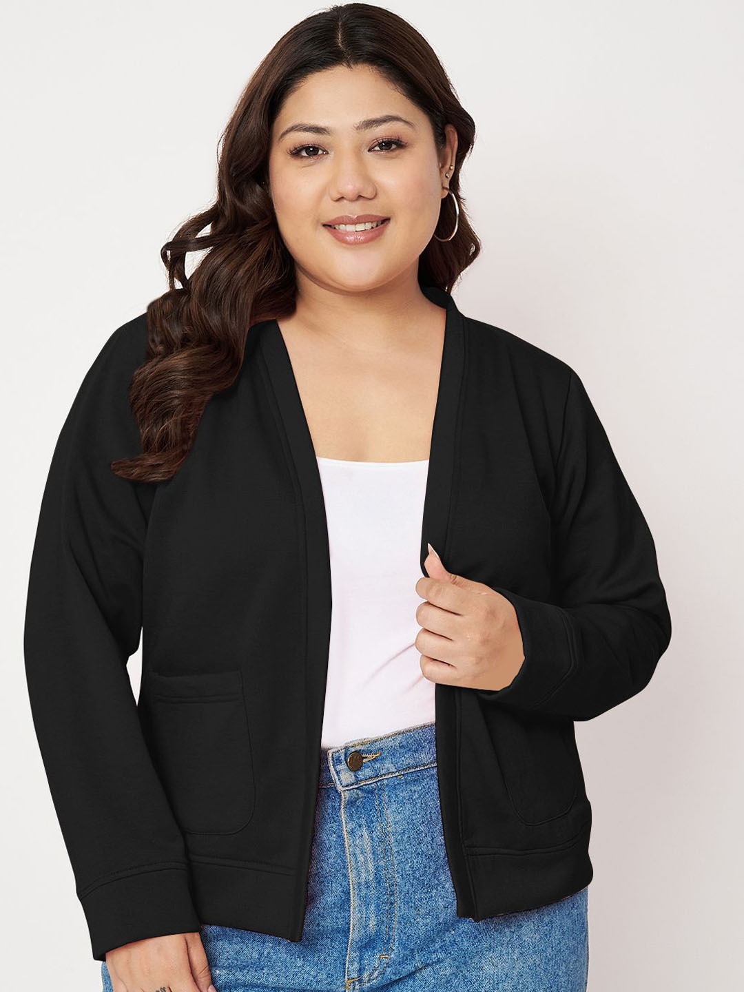 

BRINNS Plus Size Fleece Open Front Jacket, Black