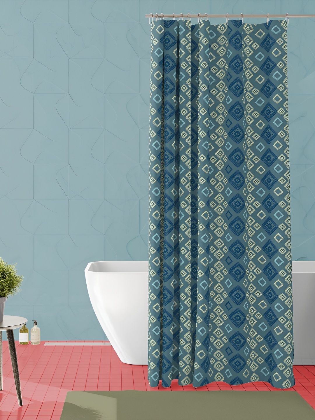 

ArtzFolio Grey & Blue Printed Waterproof Shower Curtains
