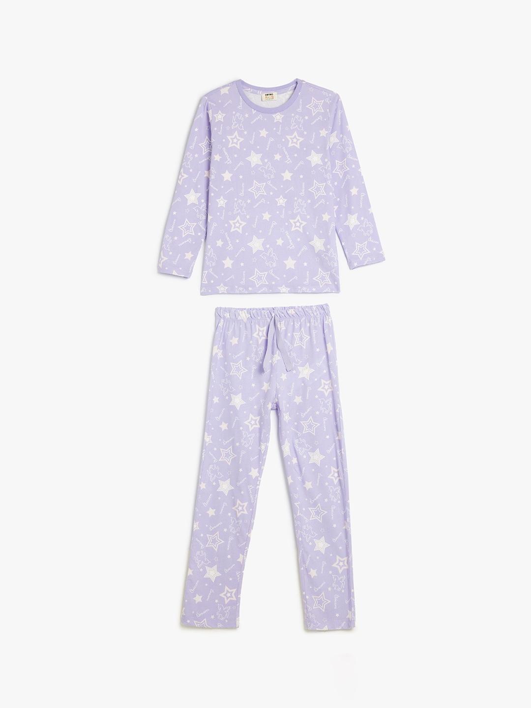 

Koton Girls Printed Long Sleeves Pure Cotton Night suit, Purple