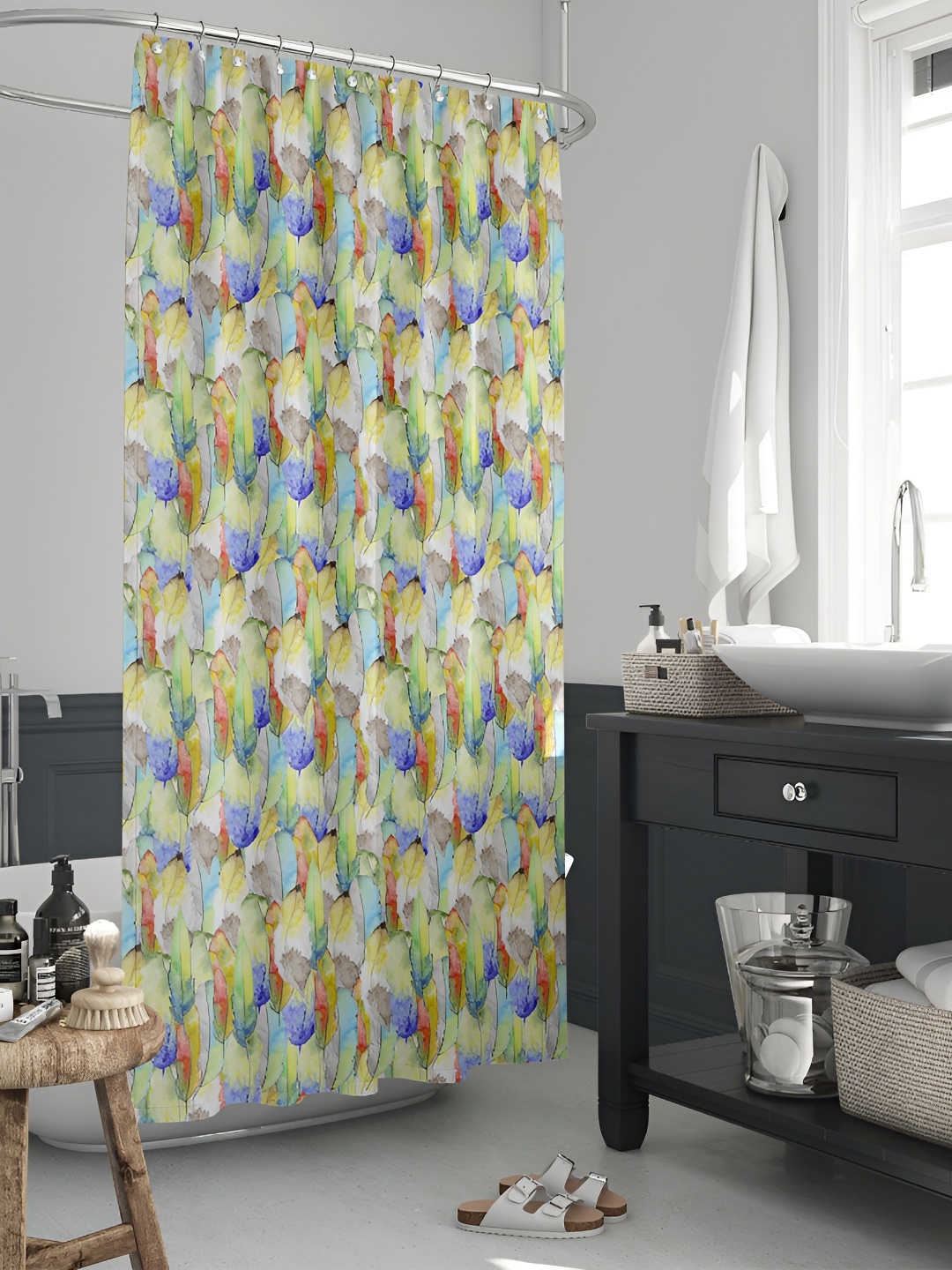 

ArtzFolio Yellow & Grey Printed Waterproof Shower Curtain