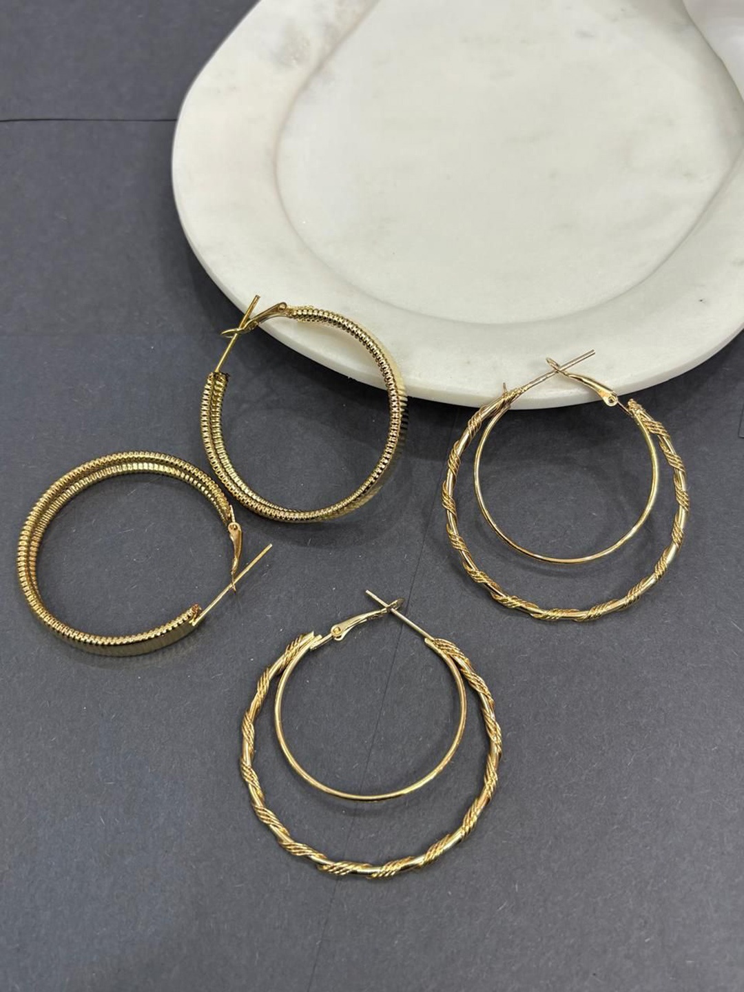 

Niska Set Of 2 Gold Plated Contemporary Stainless Steel Hoop Earrings