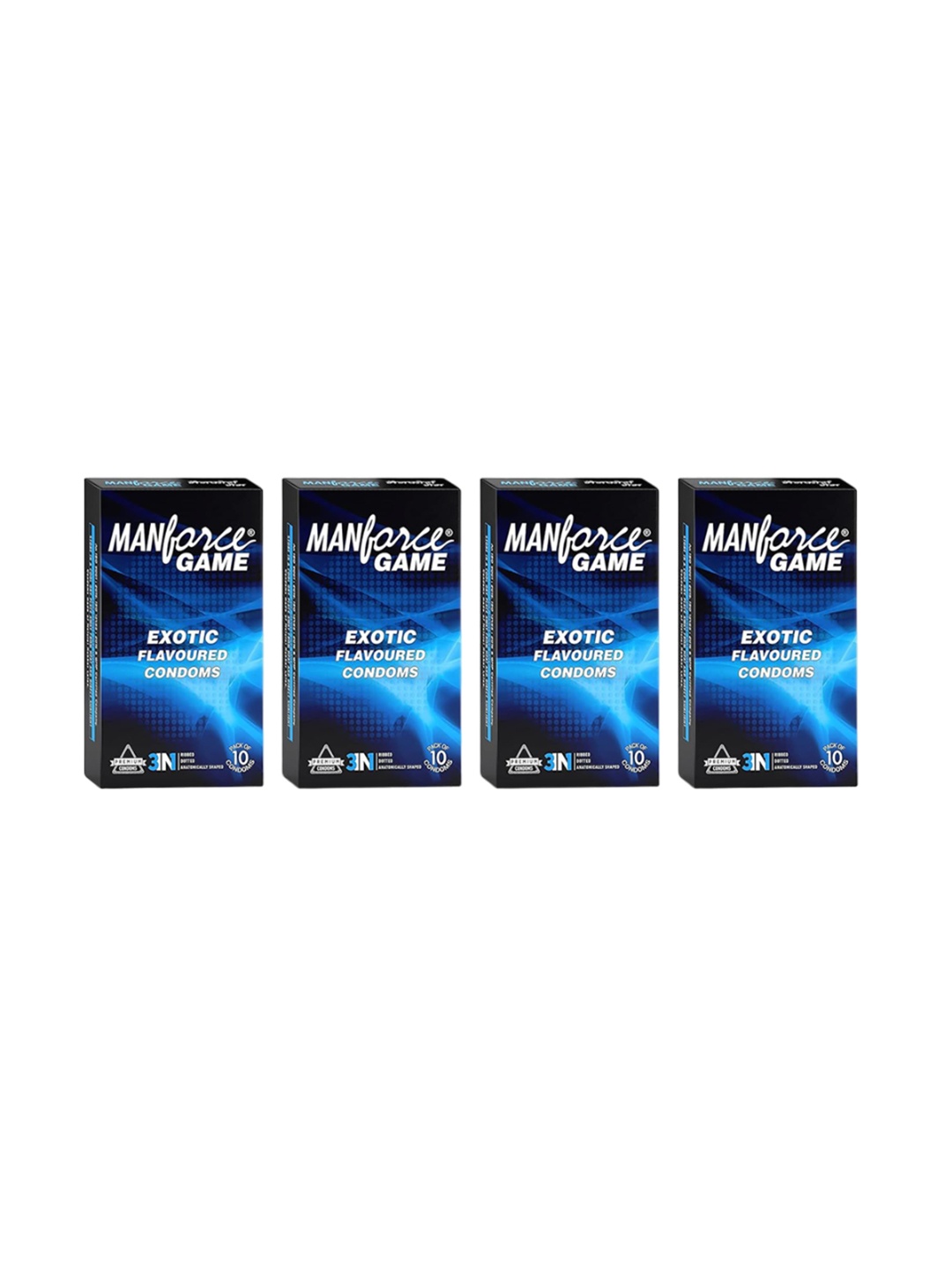 

Manforce Set of 4 Game Exotic Flavoured Dotted Condoms - 10 Pcs Each, Black