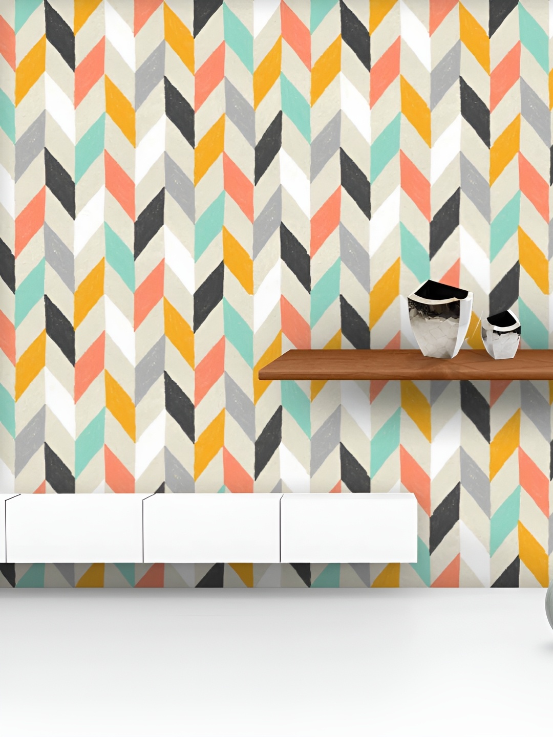 

ArtzFolio Printed UV-Resistant Anti-Bacterial Colorful Zig Zag Peel & Stick Wallpaper, Multi