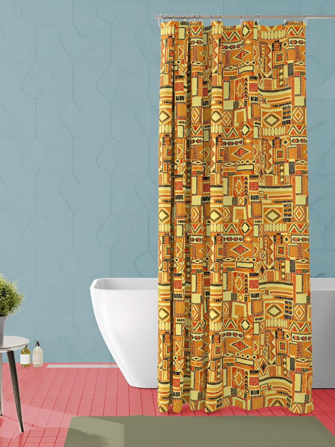 

ArtzFolio Yellow & Black Geometric Printed Waterproof Shower Curtain