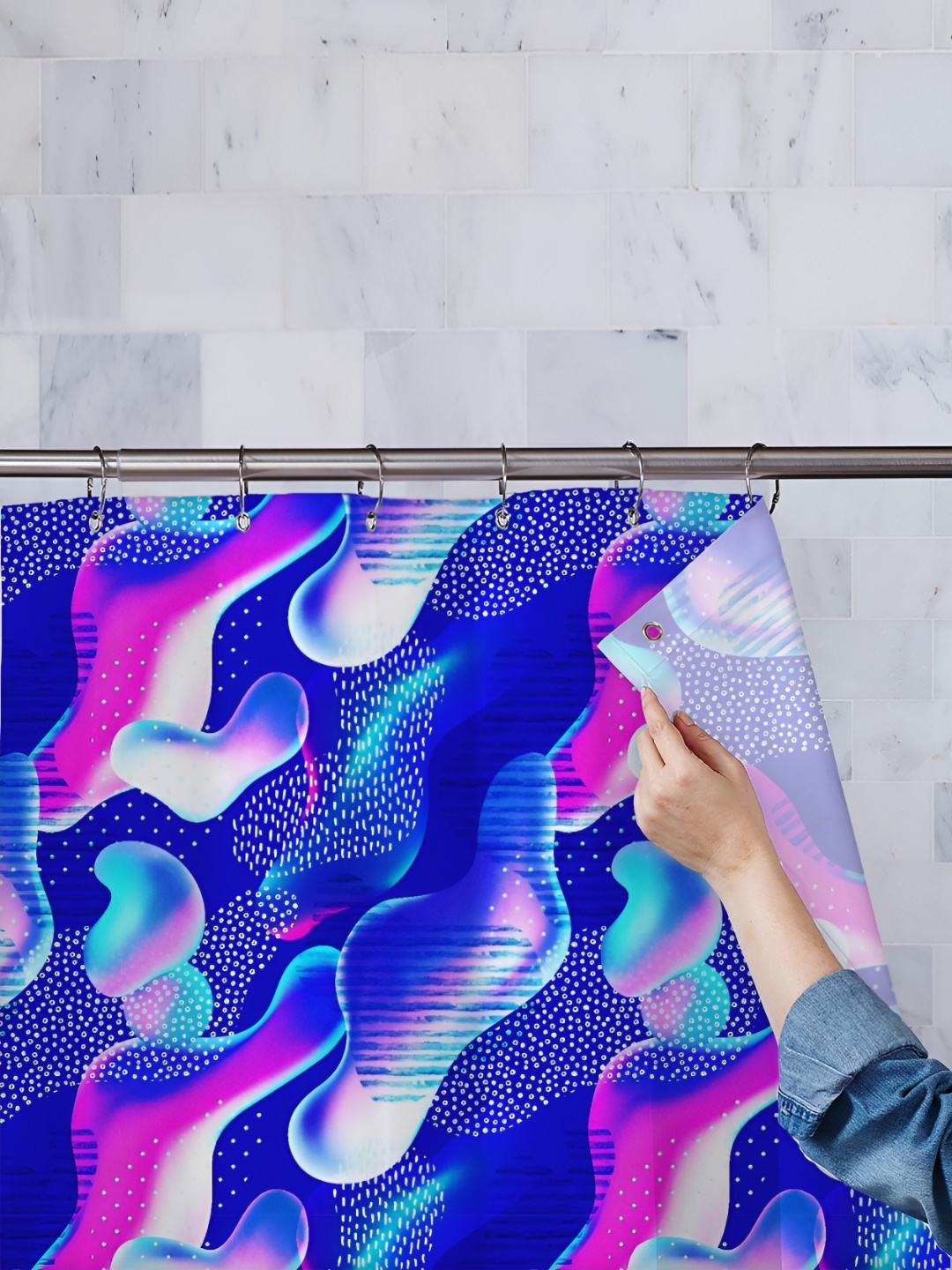 

ArtzFolio Blue & Pink Abstract Printed Waterproof Shower Curtain