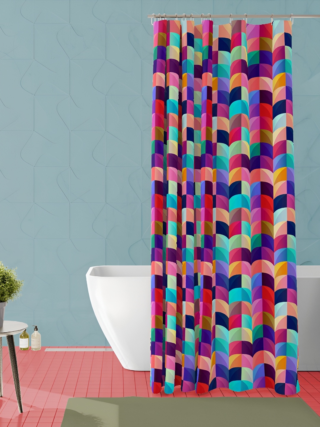 

ArtzFolio Pink & Blue Geometric Printed Waterproof Shower Curtain