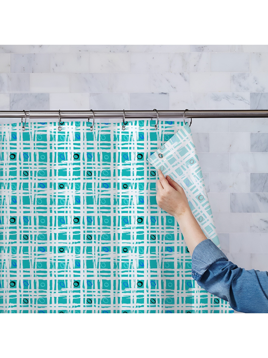 

ArtzFolio Green & White Geometric Printed Waterproof Shower Curtain