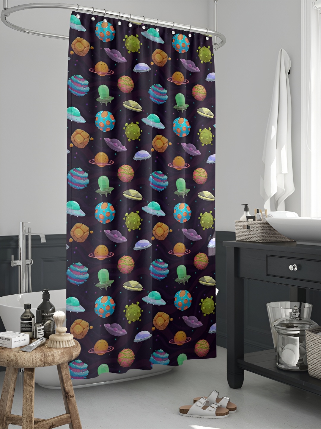 

ArtzFolio Black & Purple Printed Waterproof Shower Curtain