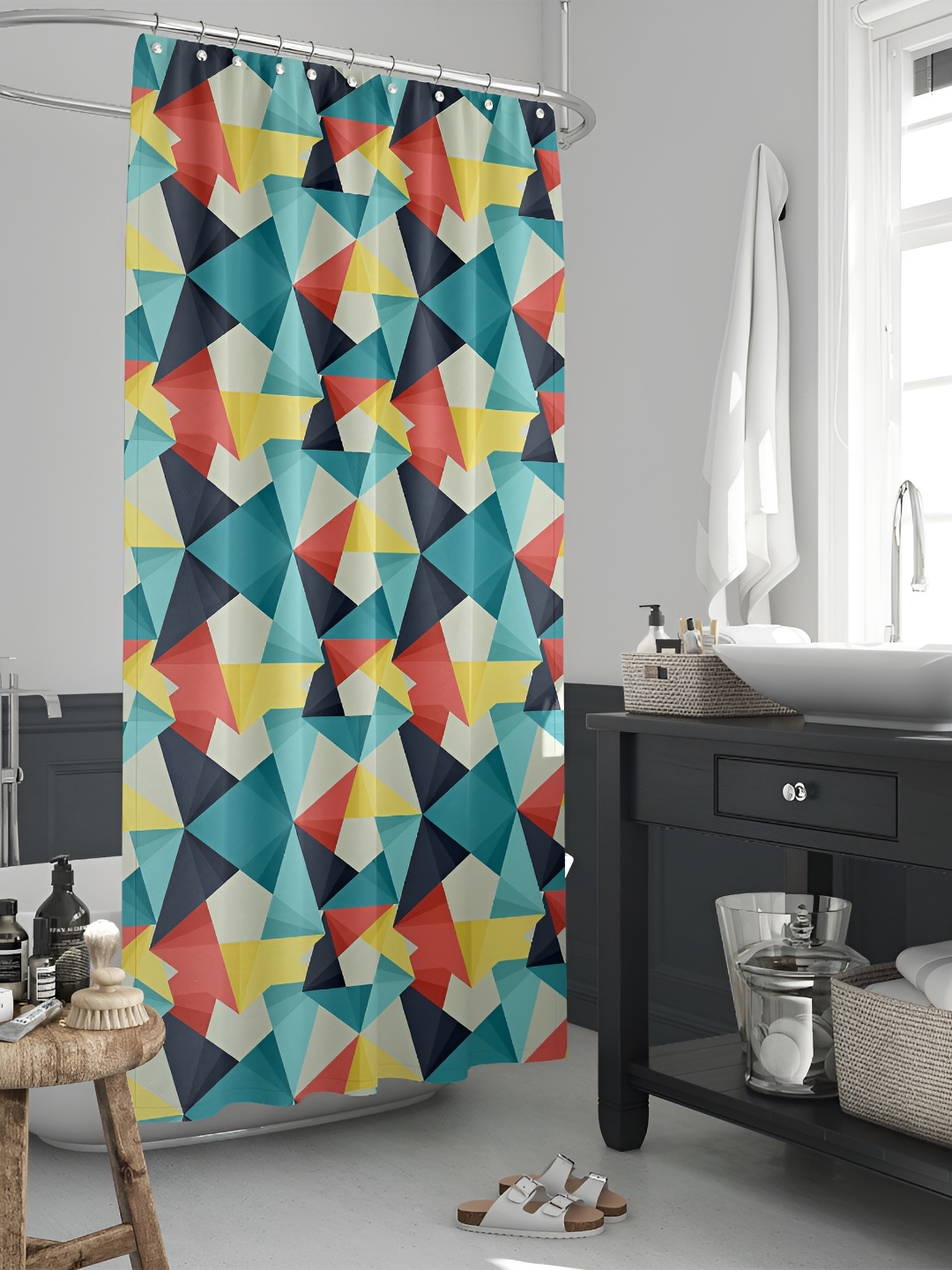 

ArtzFolio Teal Blue & Yellow Printed Water Proof Shower Curtain