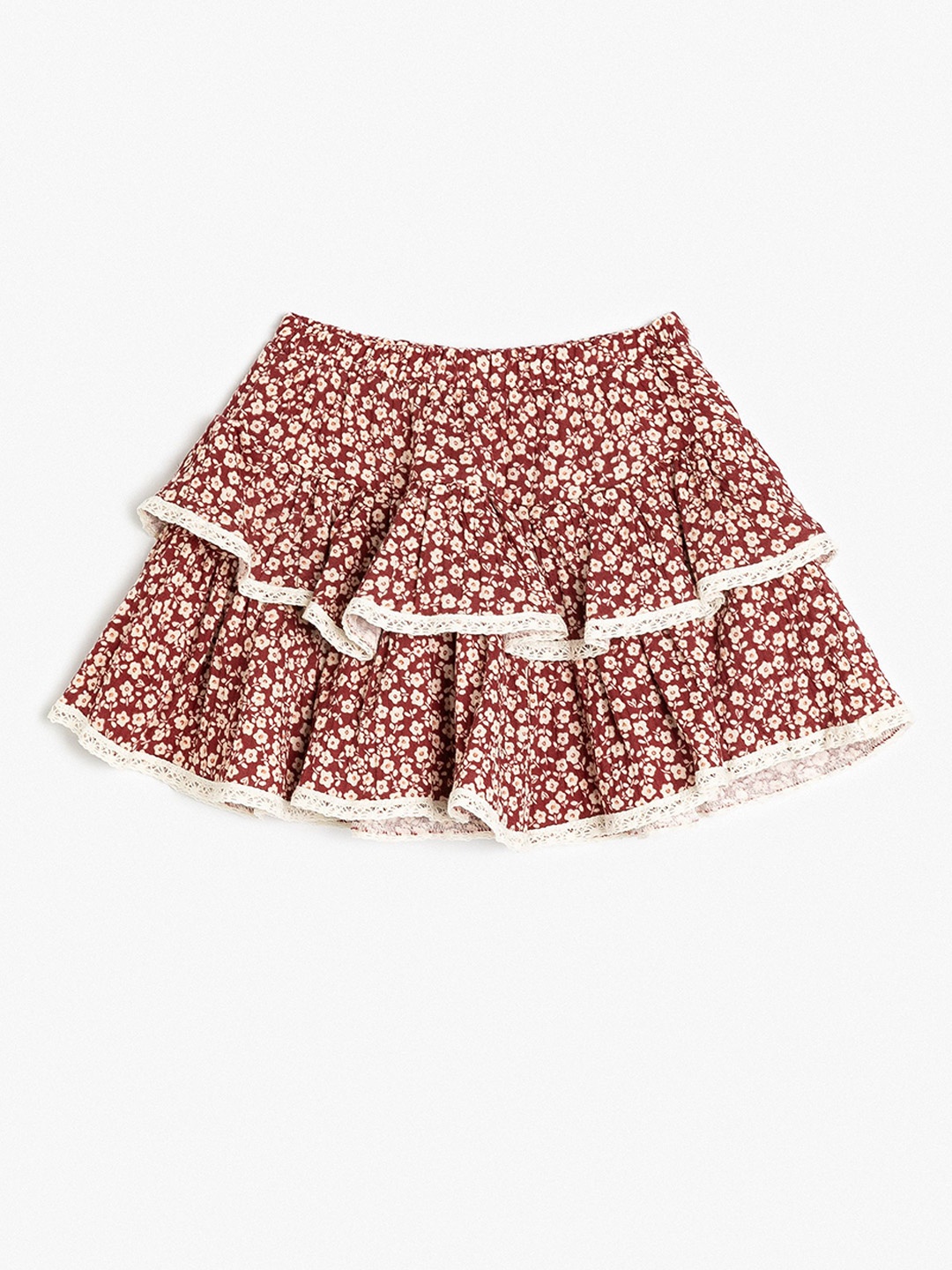 

Koton Girls Floral Printed Tiered Mini Skirts, Maroon