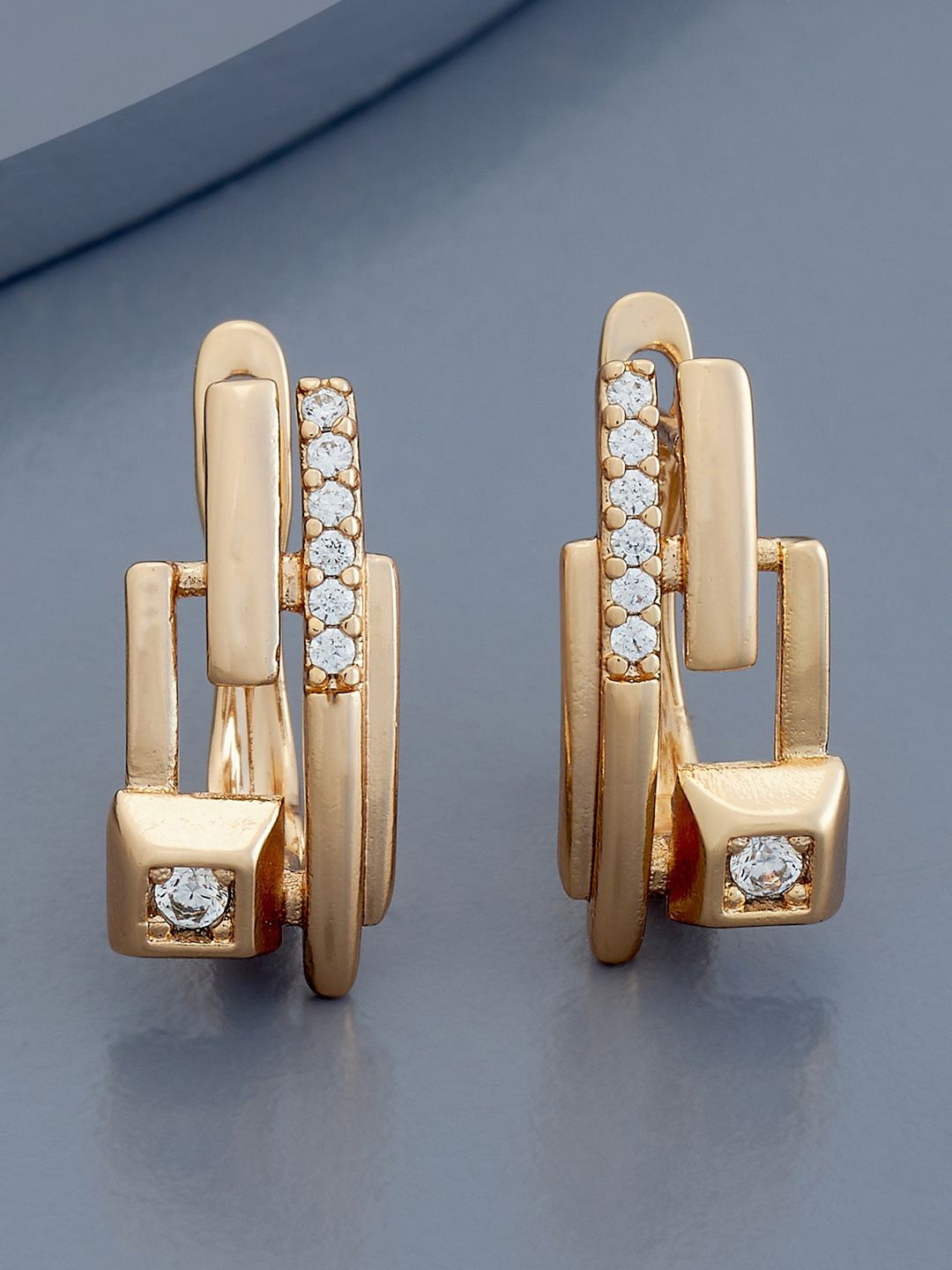 

Kushal's Fashion Jewellery Gold Plated Zircon Studded Contemporary Hoop Earrings