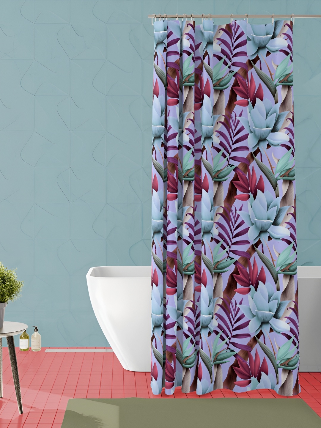 

ArtzFolio Blue and Purple Floral Printed Waterproof Shower Curtain