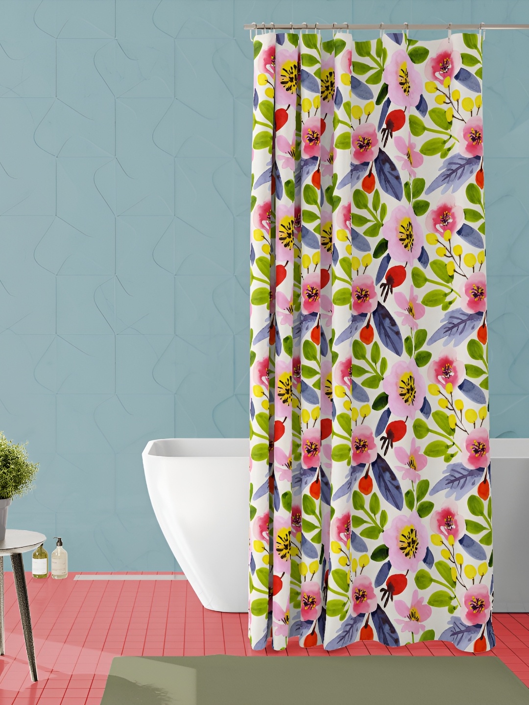 

ArtzFolio Green and Pink Floral Printed Waterproof Shower Curtain