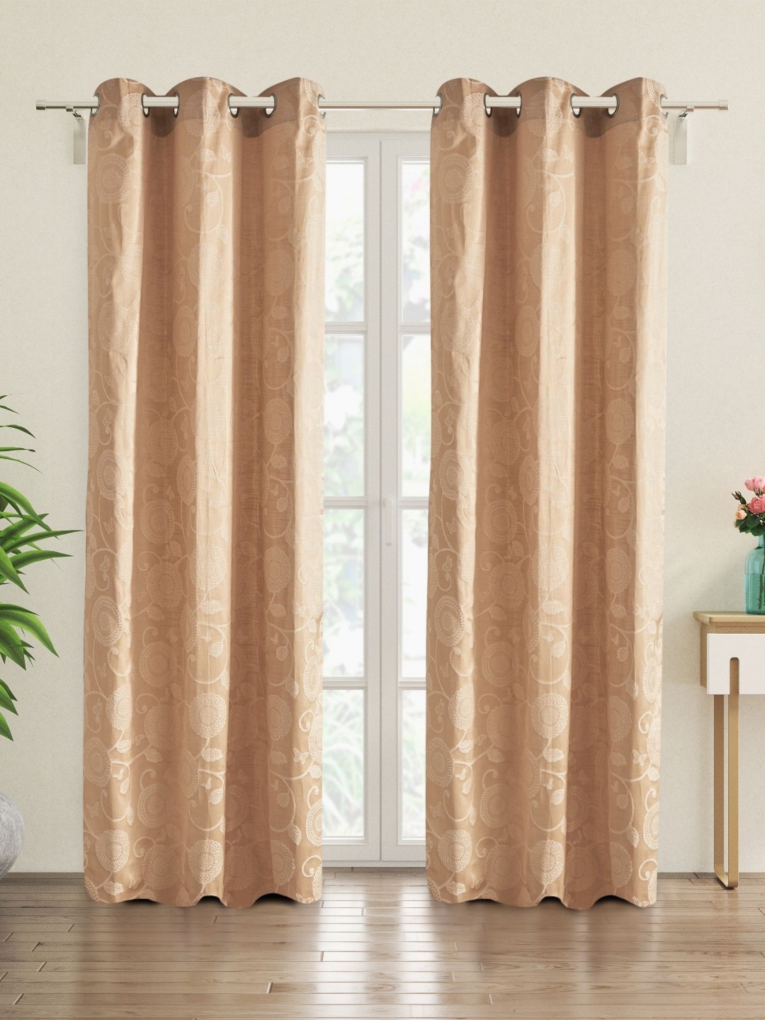 

Home Centre Jade Beige & Gold-Toned 2 Pieces Ethnic Motifs Room Darkening Door Curtains