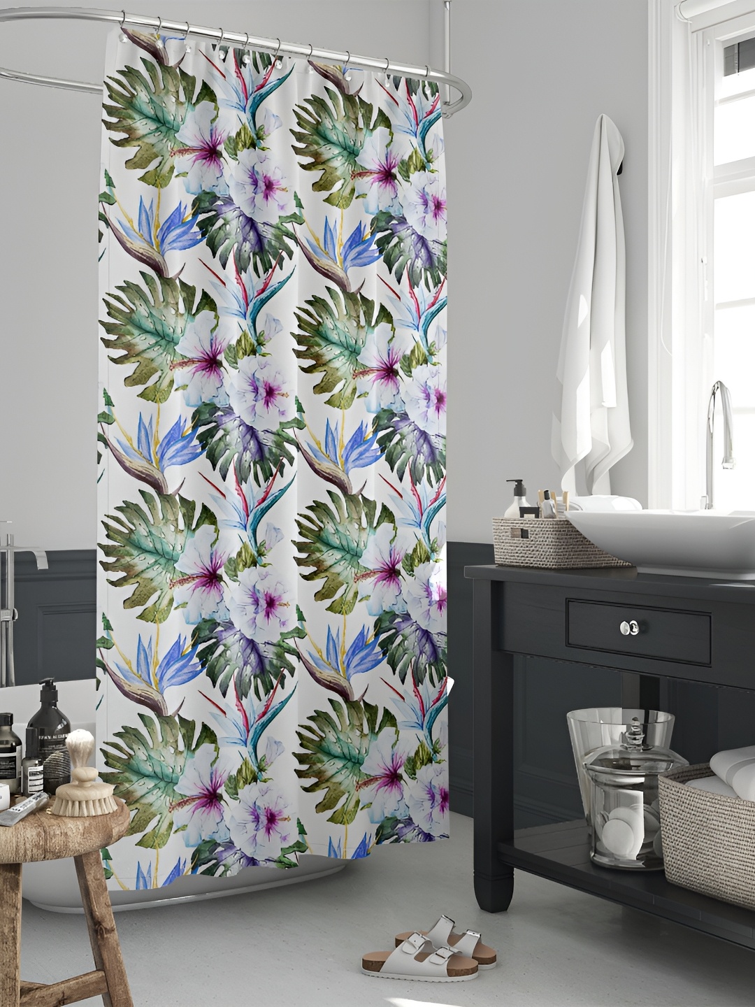 

ArtzFolio White & Green Printed Water Proof Shower Curtain
