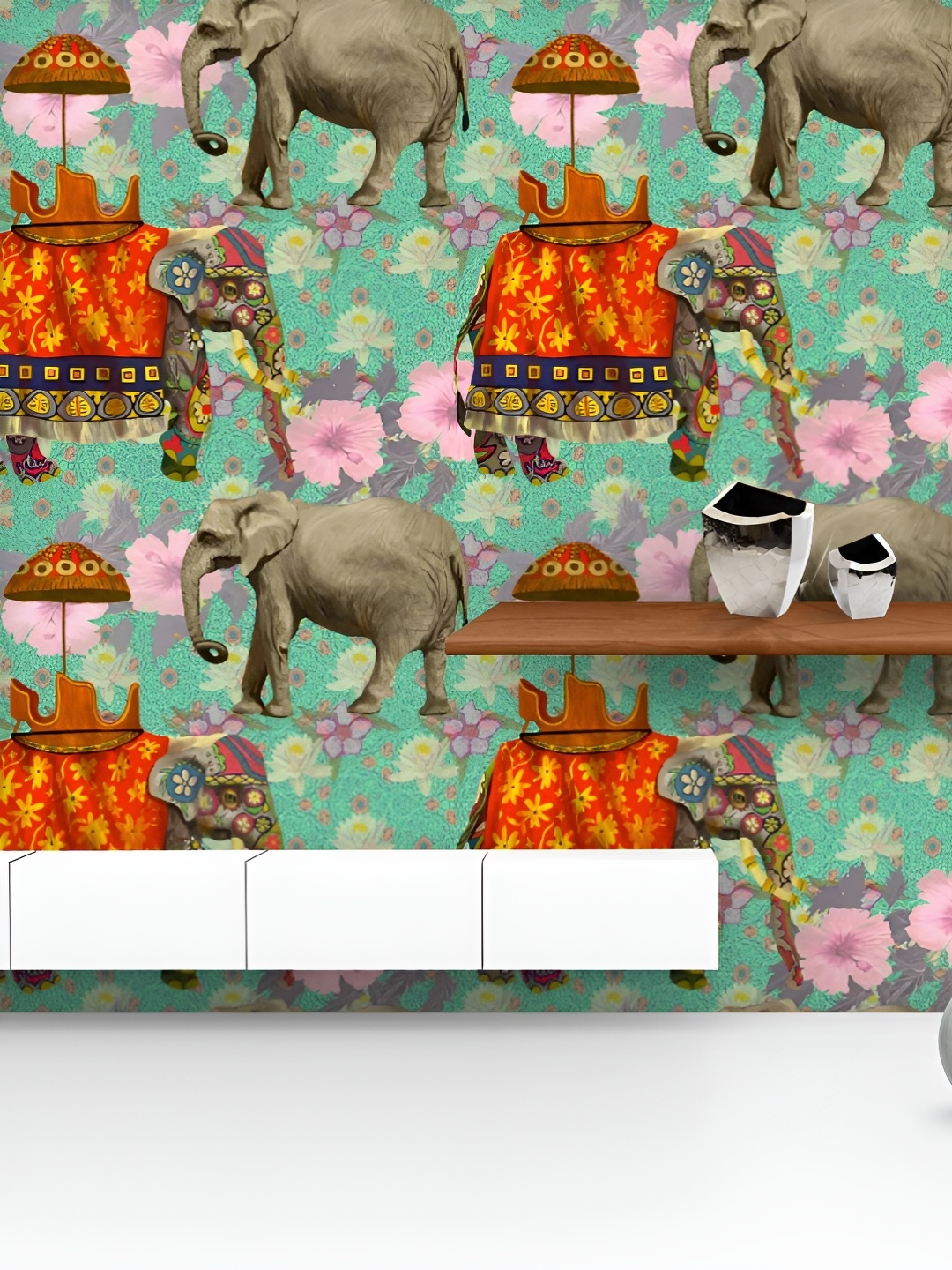 

ArtzFolio Printed UV-Resistant Anti-Bacterial Elephant Pattern Peel & Stick Wallpaper, Multi