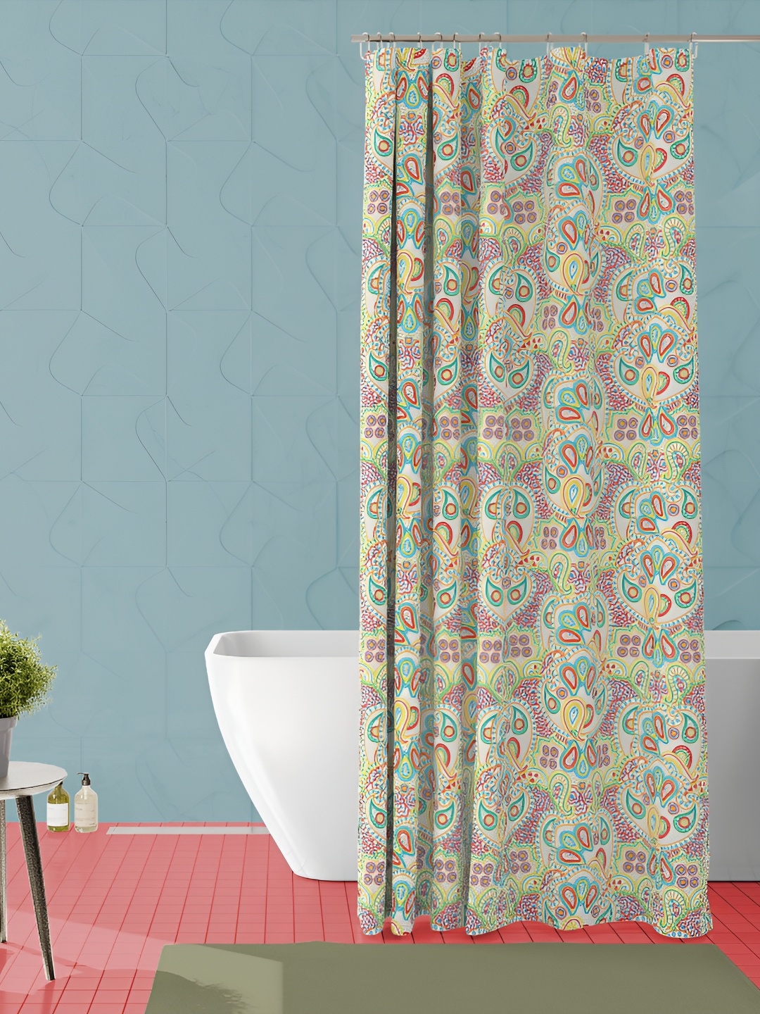 

ArtzFolio Green & Pink Printed Waterproof Shower Curtain, Grey
