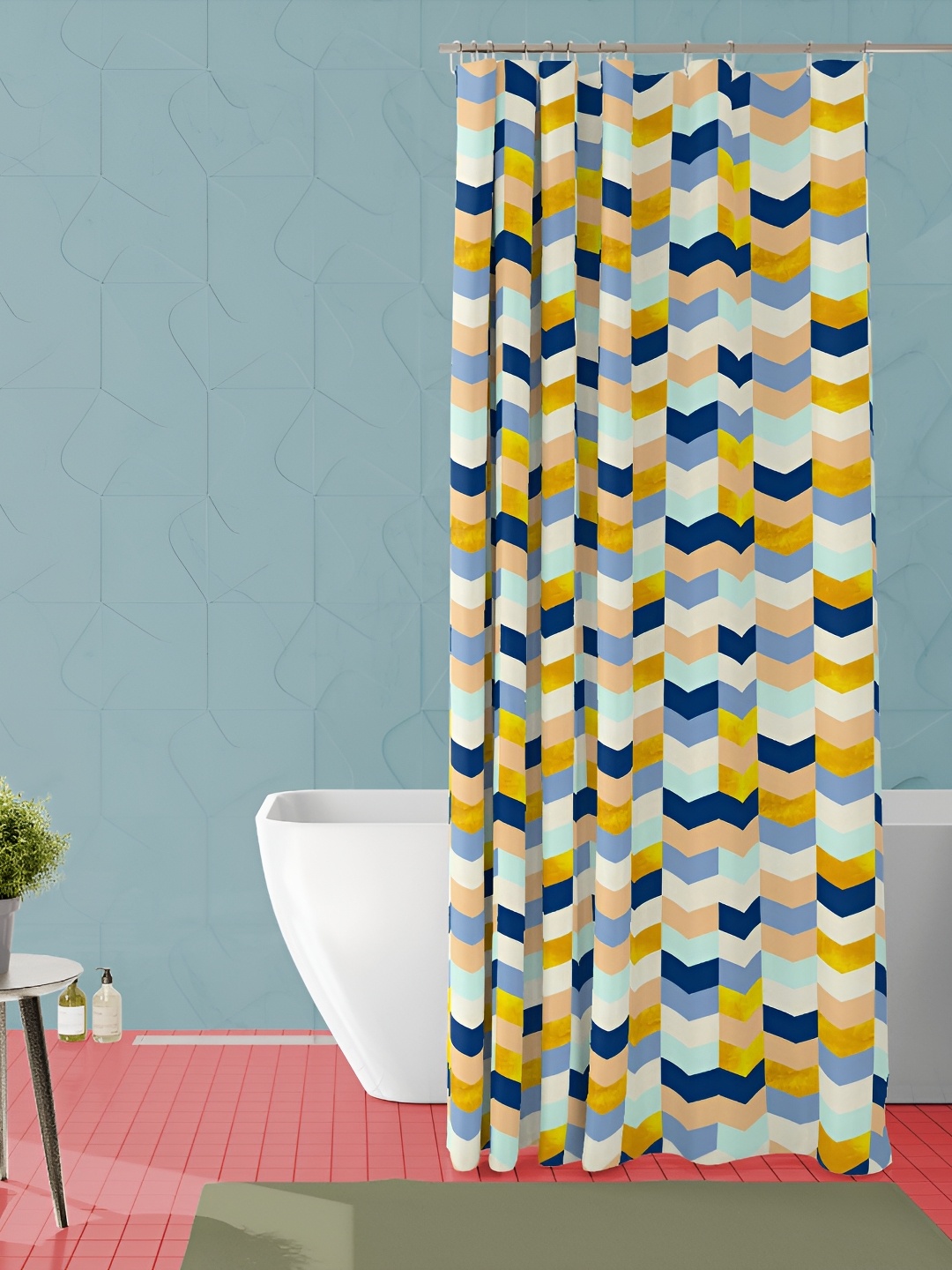 

ArtzFolio Yellow and Blue Printed Waterproof Shower Curtain