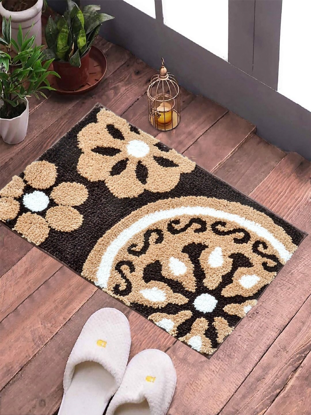 

FABINALIV Brown & Coffee Brown Patterned Anti-Skid Doormat