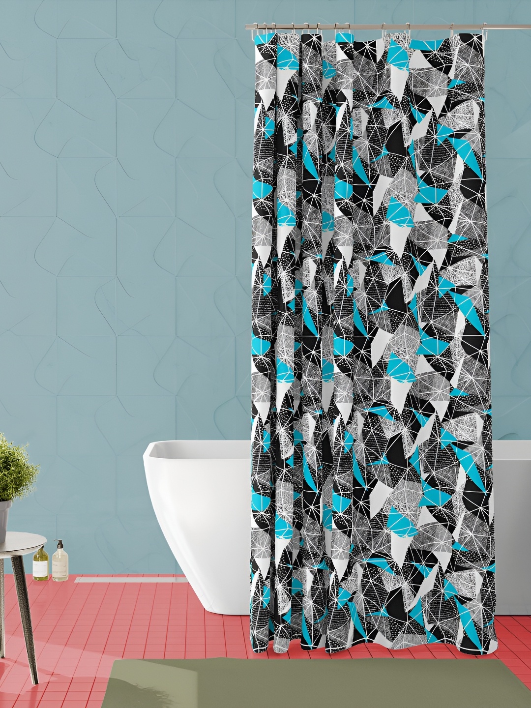 

ArtzFolio Black & Blue Printed Waterproof Shower Curtain