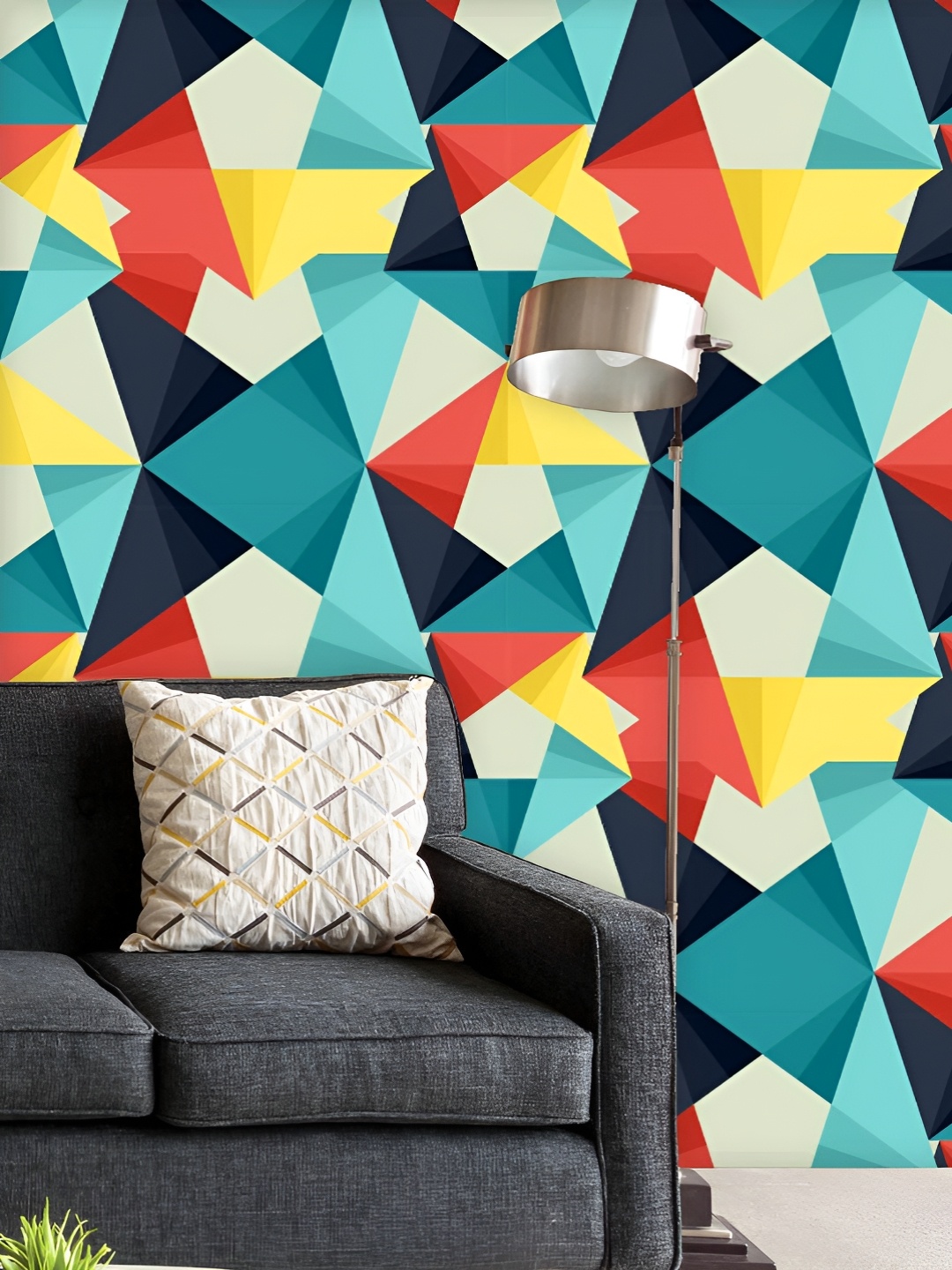 

ArtzFolio Printed UV-Resistant Anti-Bacterial Abstract Colorful Triangle Peel & Stick Wallpaper, Multi