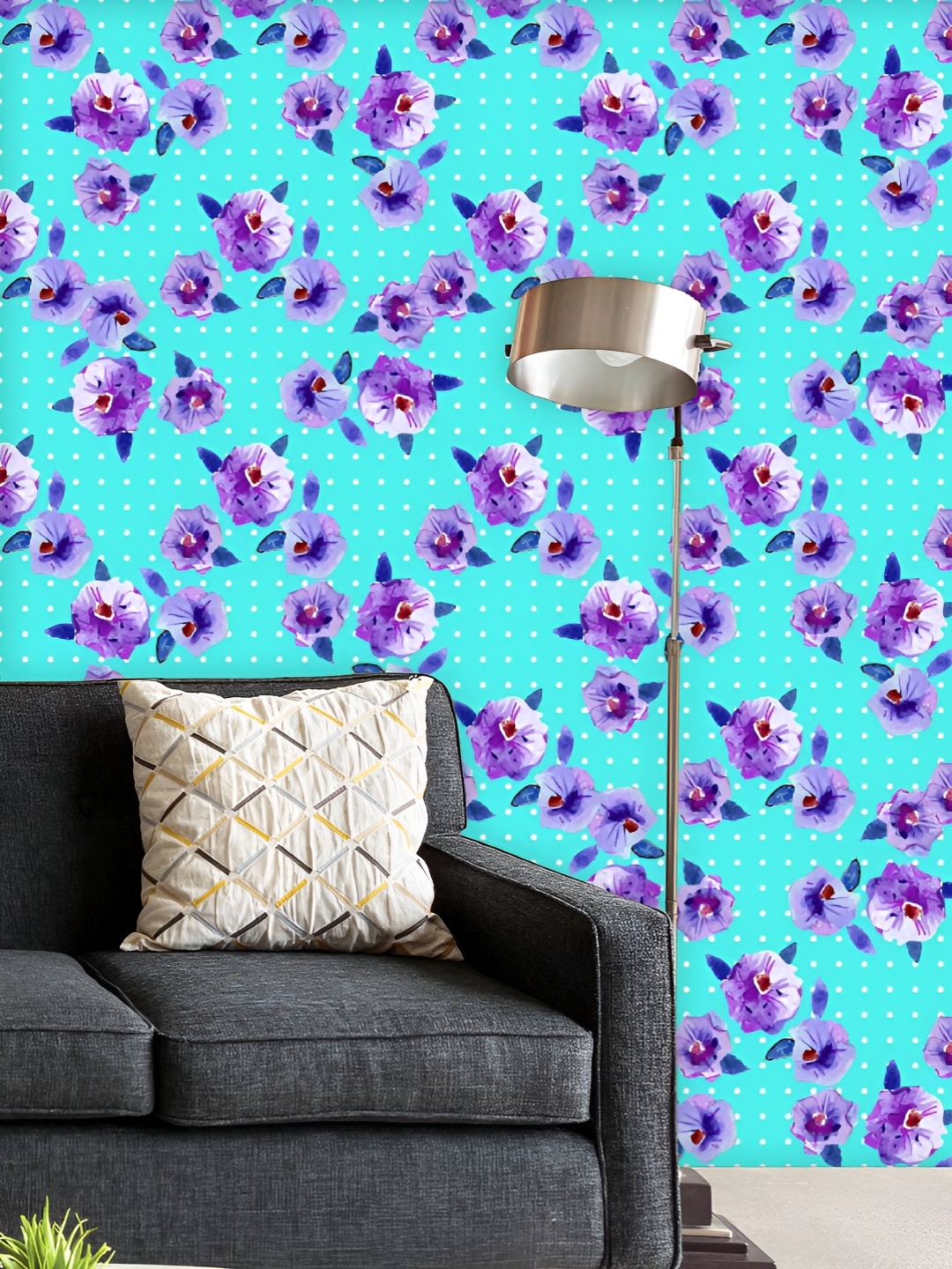 

ArtzFolio Printed UV-Resistant Anti-Bacterial Polka Dots With Floral Pattern Peel & Stick Wallpaper, Multi