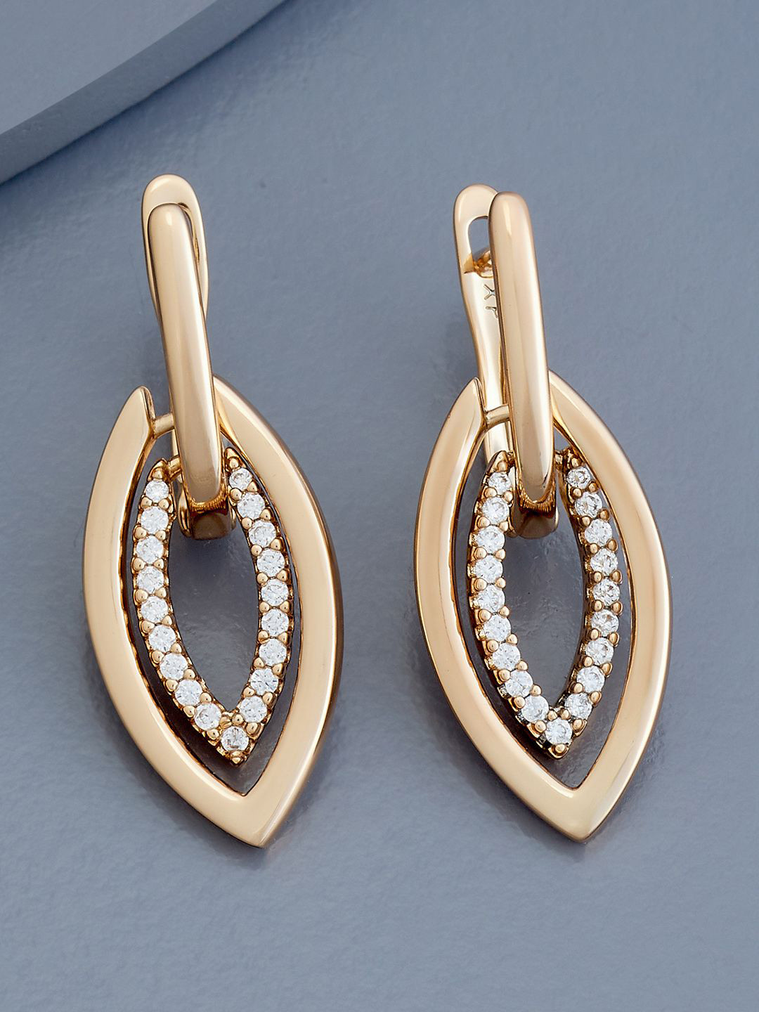 

Kushal's Fashion Jewellery Rose Gold-Plated Zircon Leaf Shaped Hoop Earrings