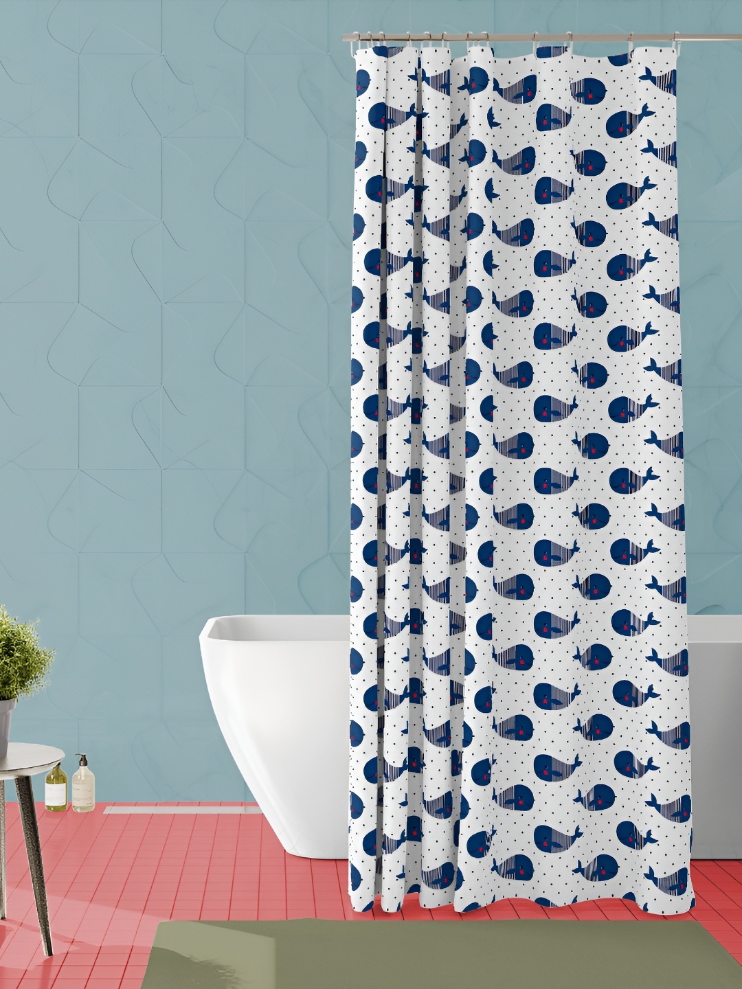 

ArtzFolio White & Blue Printed Waterproof Shower Curtain