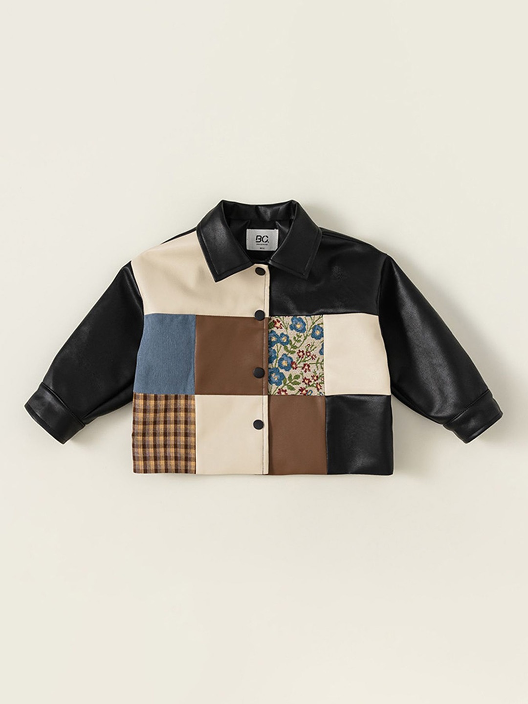 

LULU & SKY Girls Colourblocked without Crop Tailored Jacket with Patchwork, Black