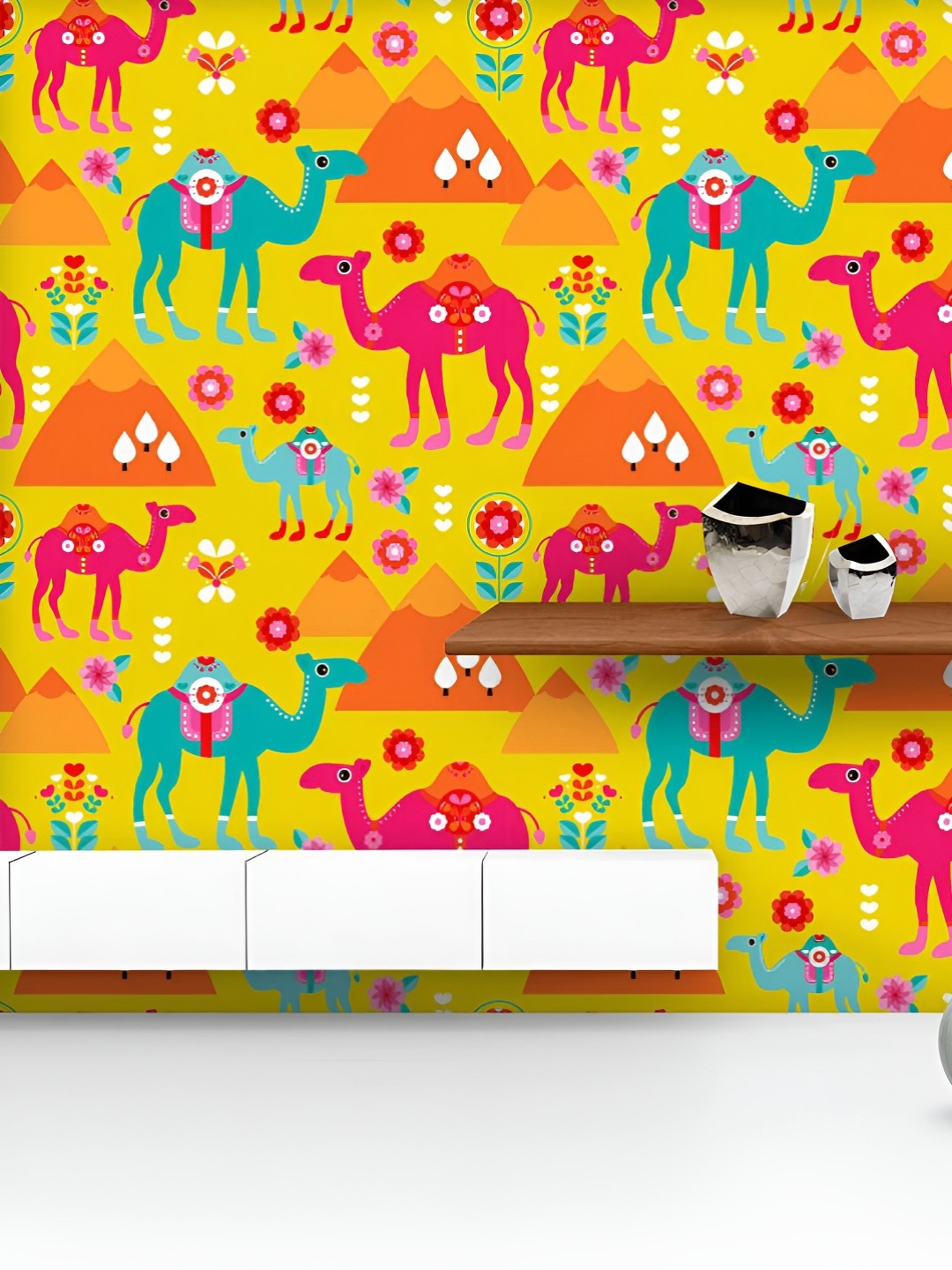 

ArtzFolio Printed UV-Resistant Anti-Bacterial Pyramids Camel Peel & Stick Wallpaper, Multi