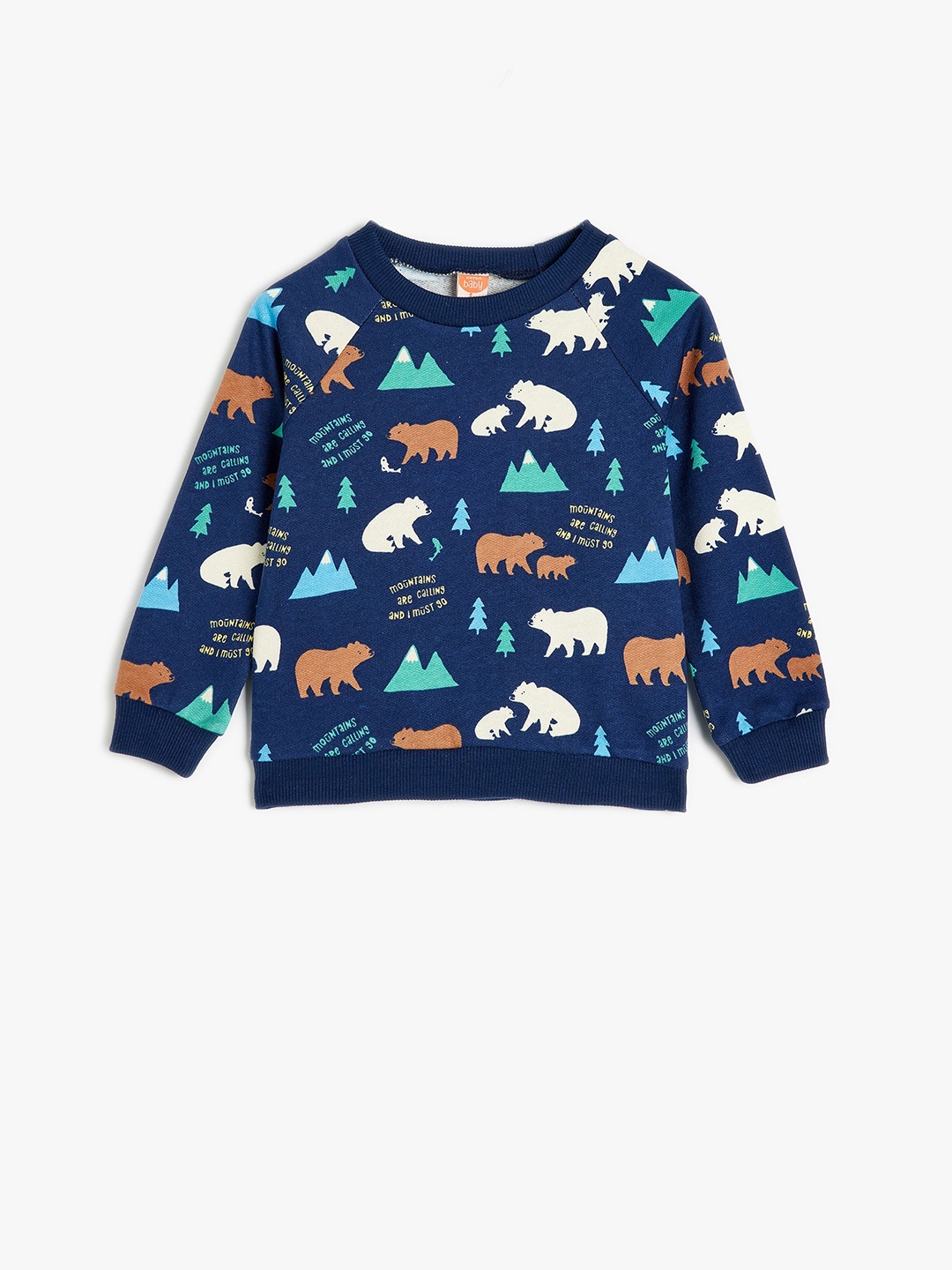 

Koton Boys Cotton Printed Round Neck Long Sleeves Pullover Sweatshirt, Navy blue