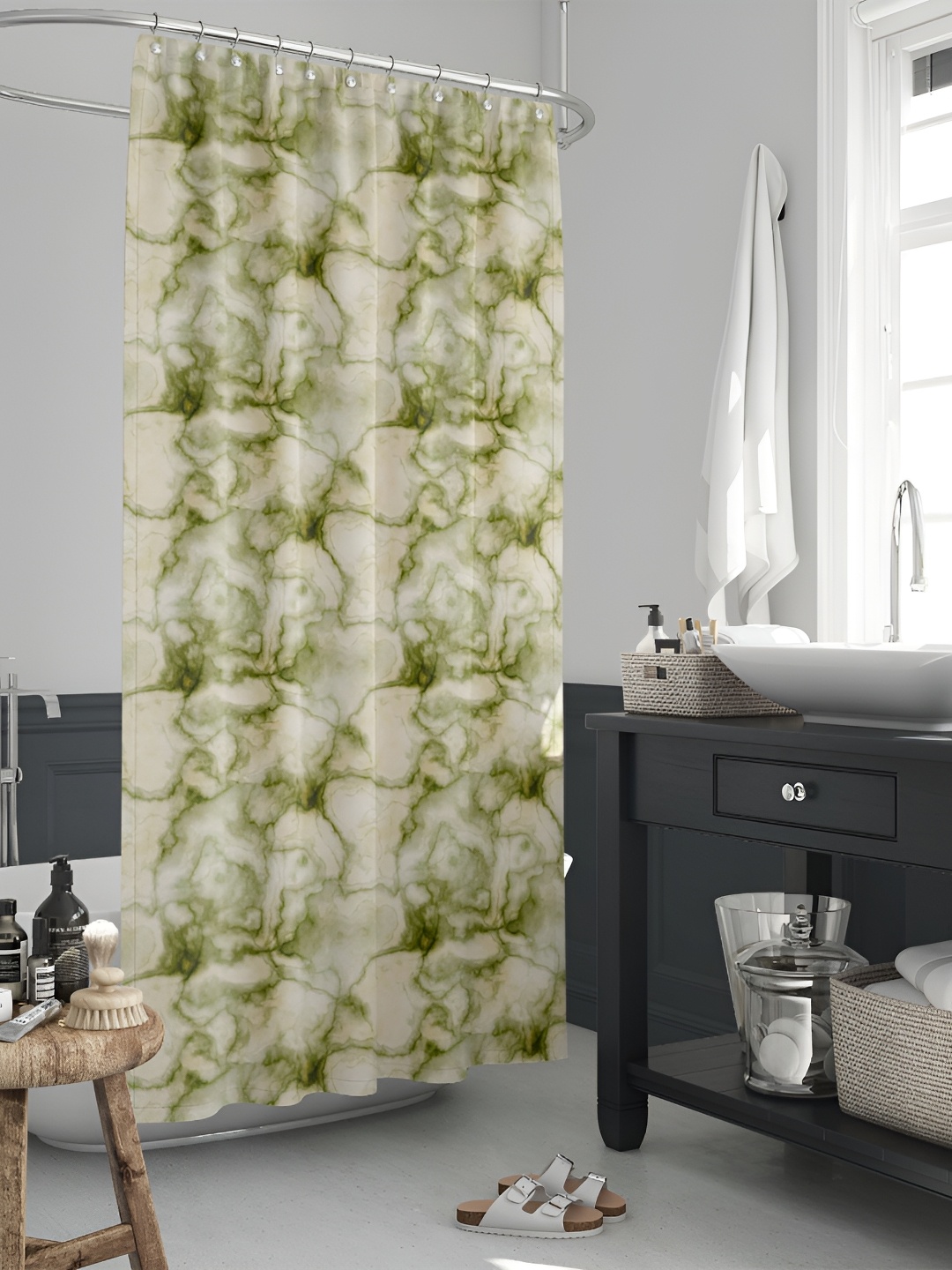 

ArtzFolio Green & Beige Printed Waterproof Shower Curtain