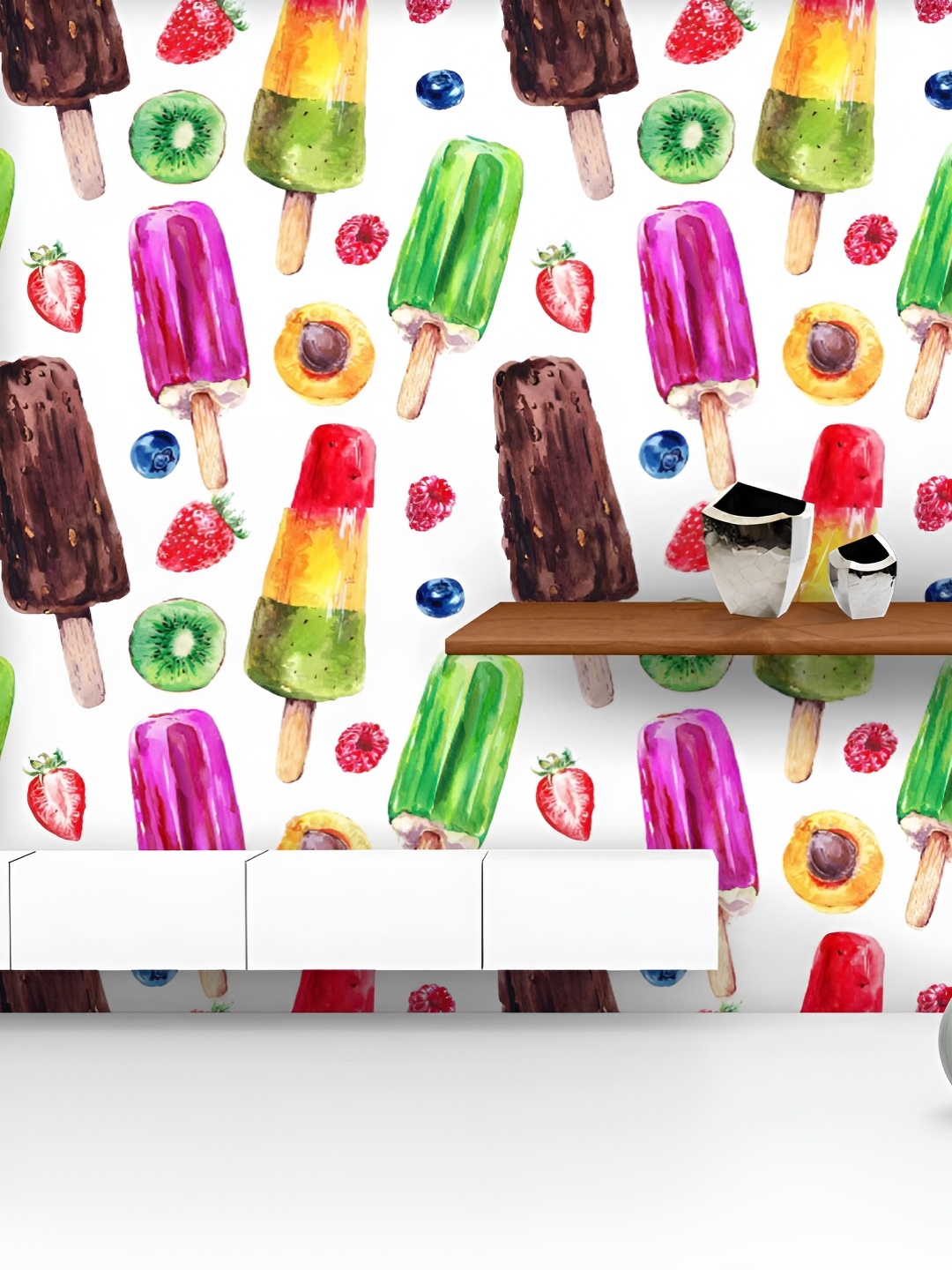 

ArtzFolio Printed UV-Resistant Anti-Bacterial Watercolor Ice Cream Peel & Stick Wallpaper, Multi