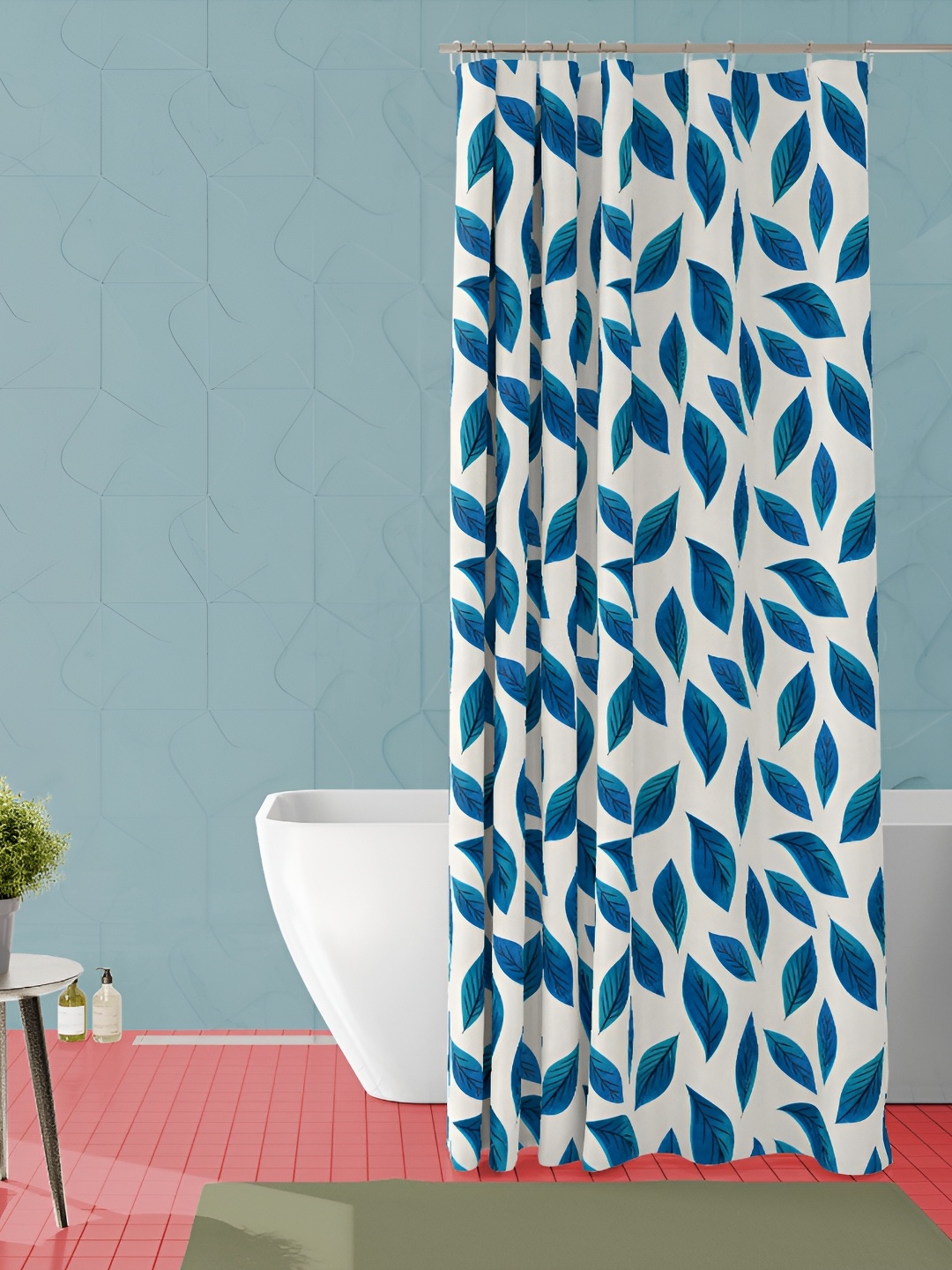

ArtzFolio White & Blue Tropical Printed Waterproof Shower Curtain