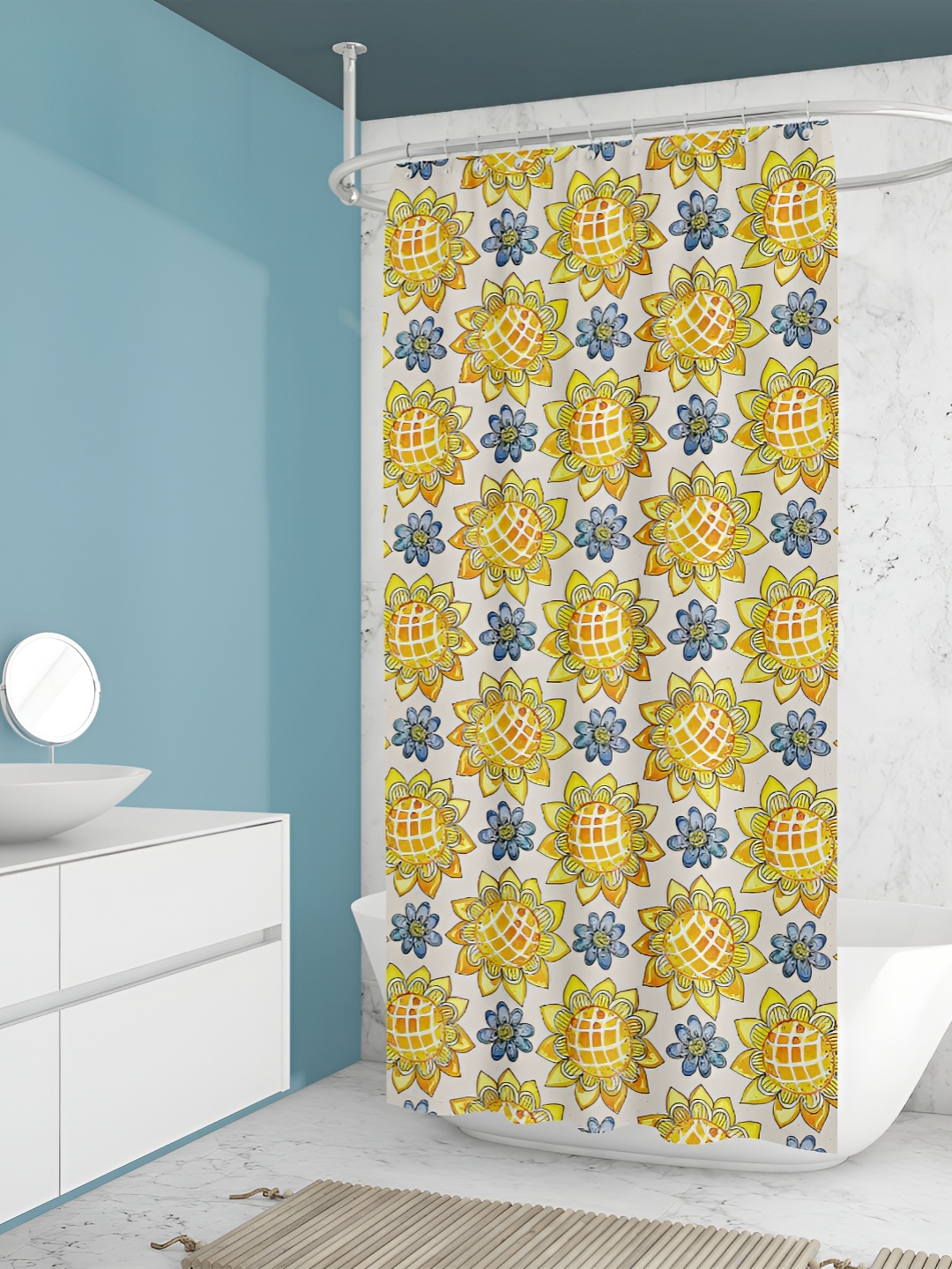 

ArtzFolio White & Yellow Printed Waterproof Shower Curtain