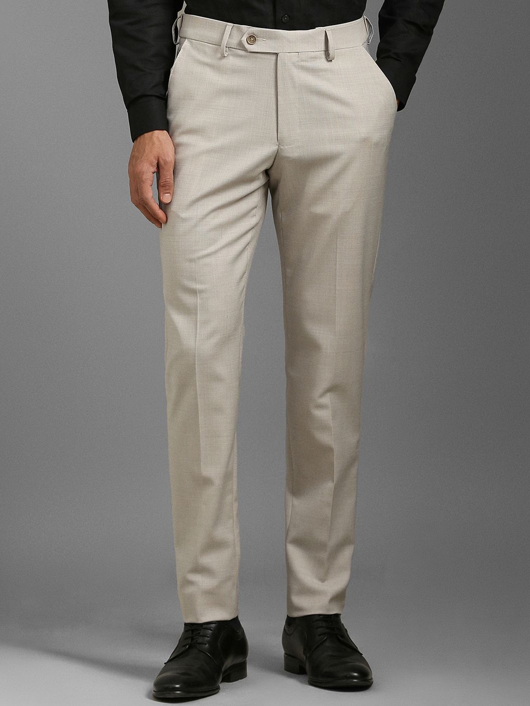 

Louis Philippe Men Slim Fit Mid-Rise Formal Trousers, Beige
