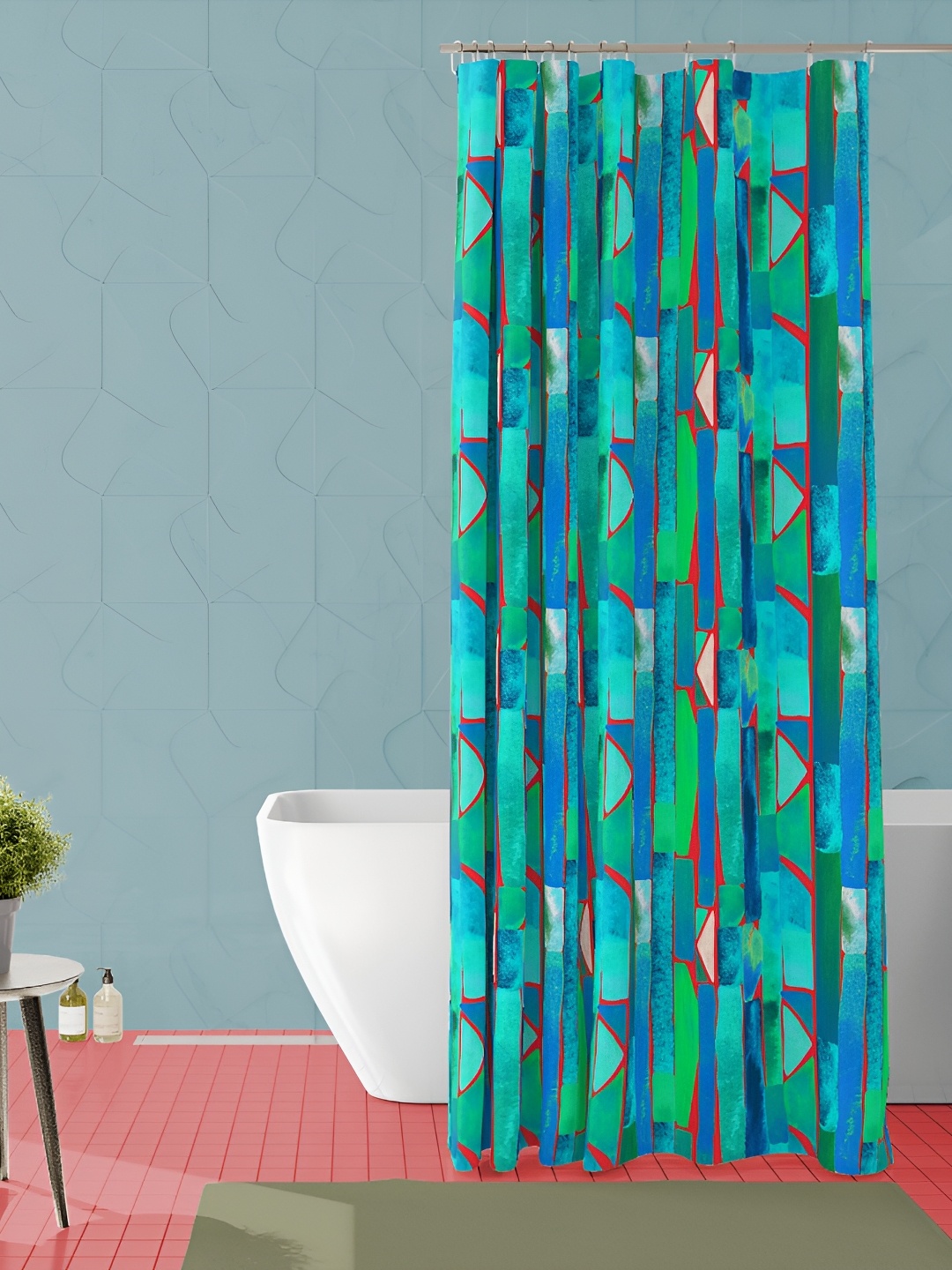 

ArtzFolio Teal & Red Geometric Printed Waterproof Shower Curtain