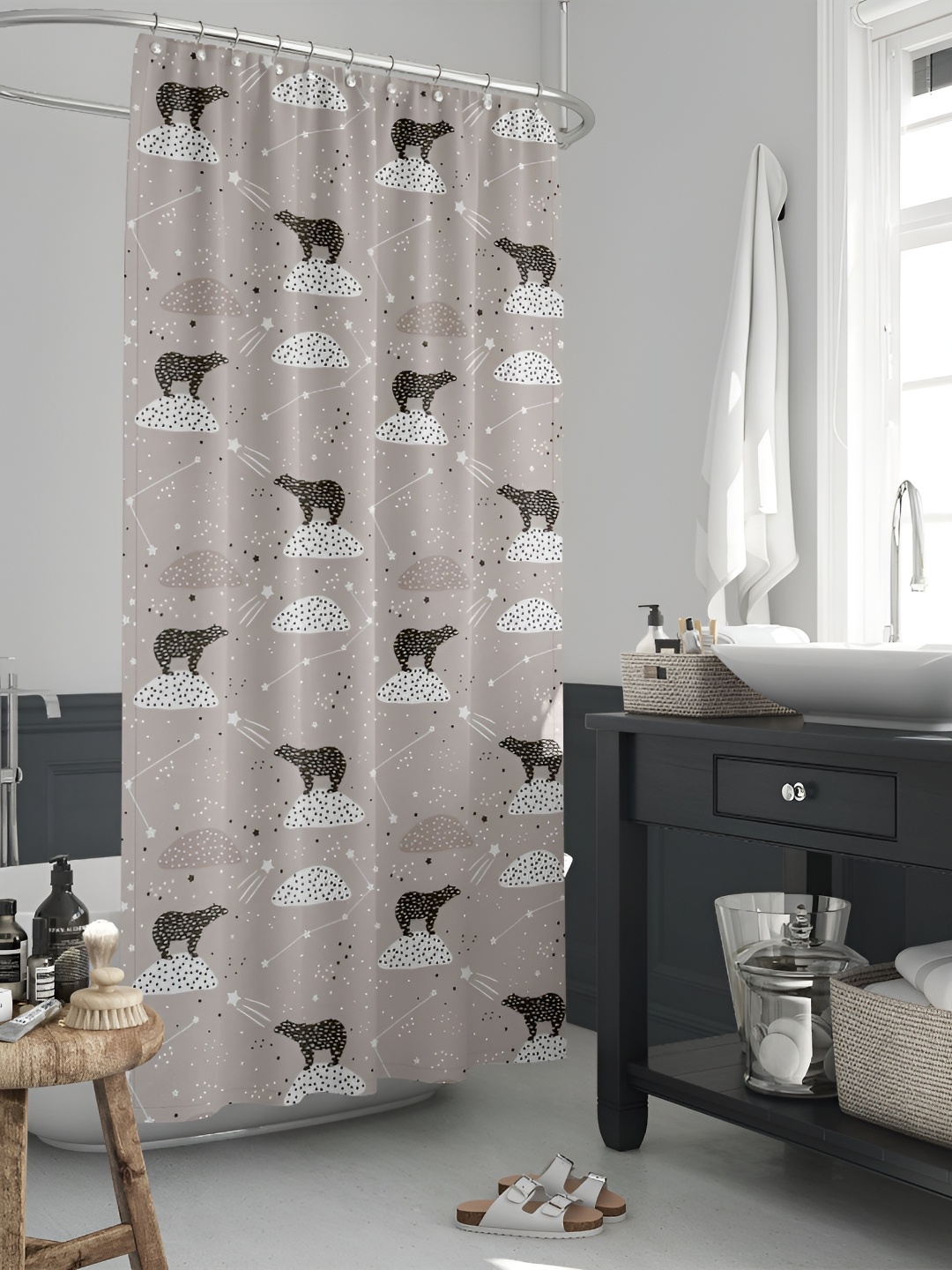 

ArtzFolio Grey & White Printed Waterproof Shower Curtain