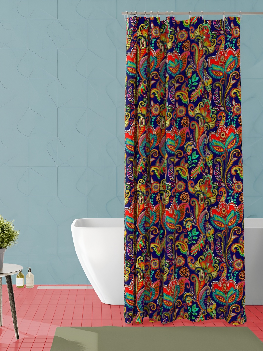 

ArtzFolio Blue & Yellow Ethnic Motifs Printed Waterproof Shower Curtain