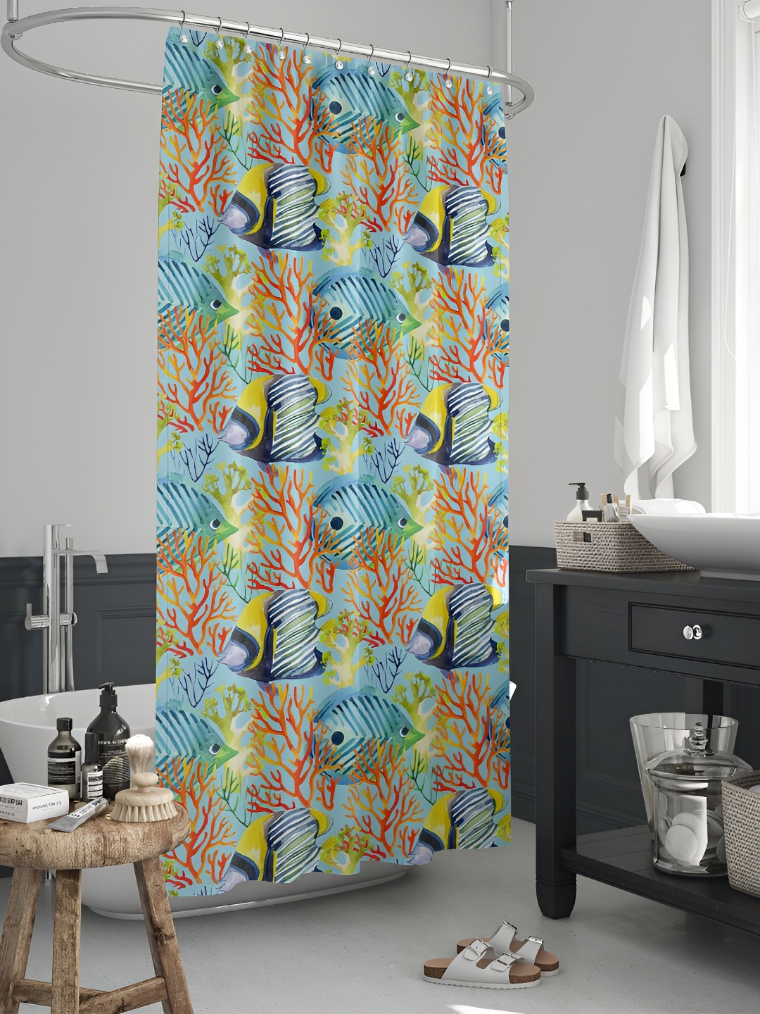 

ArtzFolio Yellow & Blue Printed Waterproof Shower Curtain