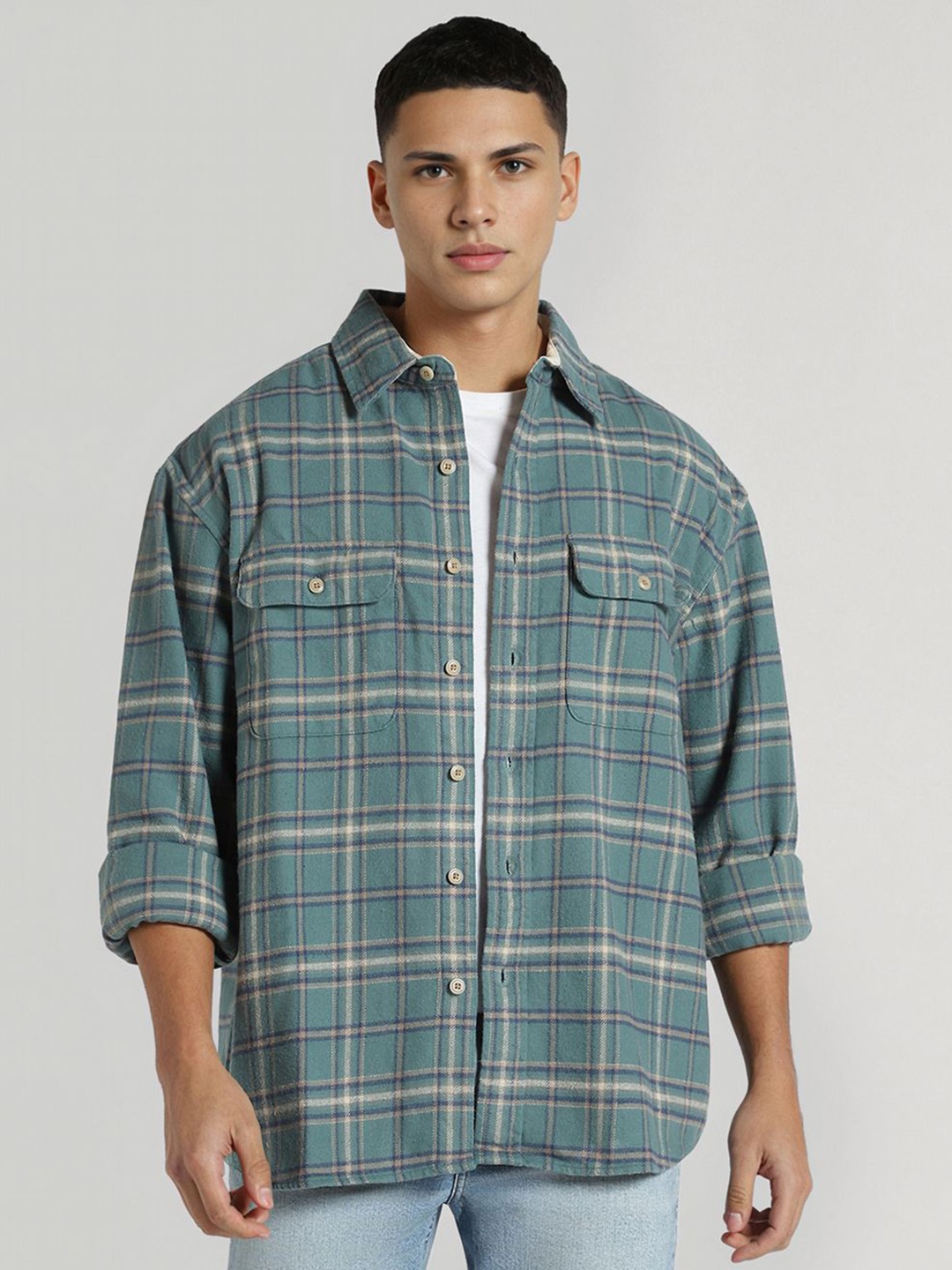 

AMERICAN EAGLE OUTFITTERS Men Classic Opaque Checked Casual Shirt, Green