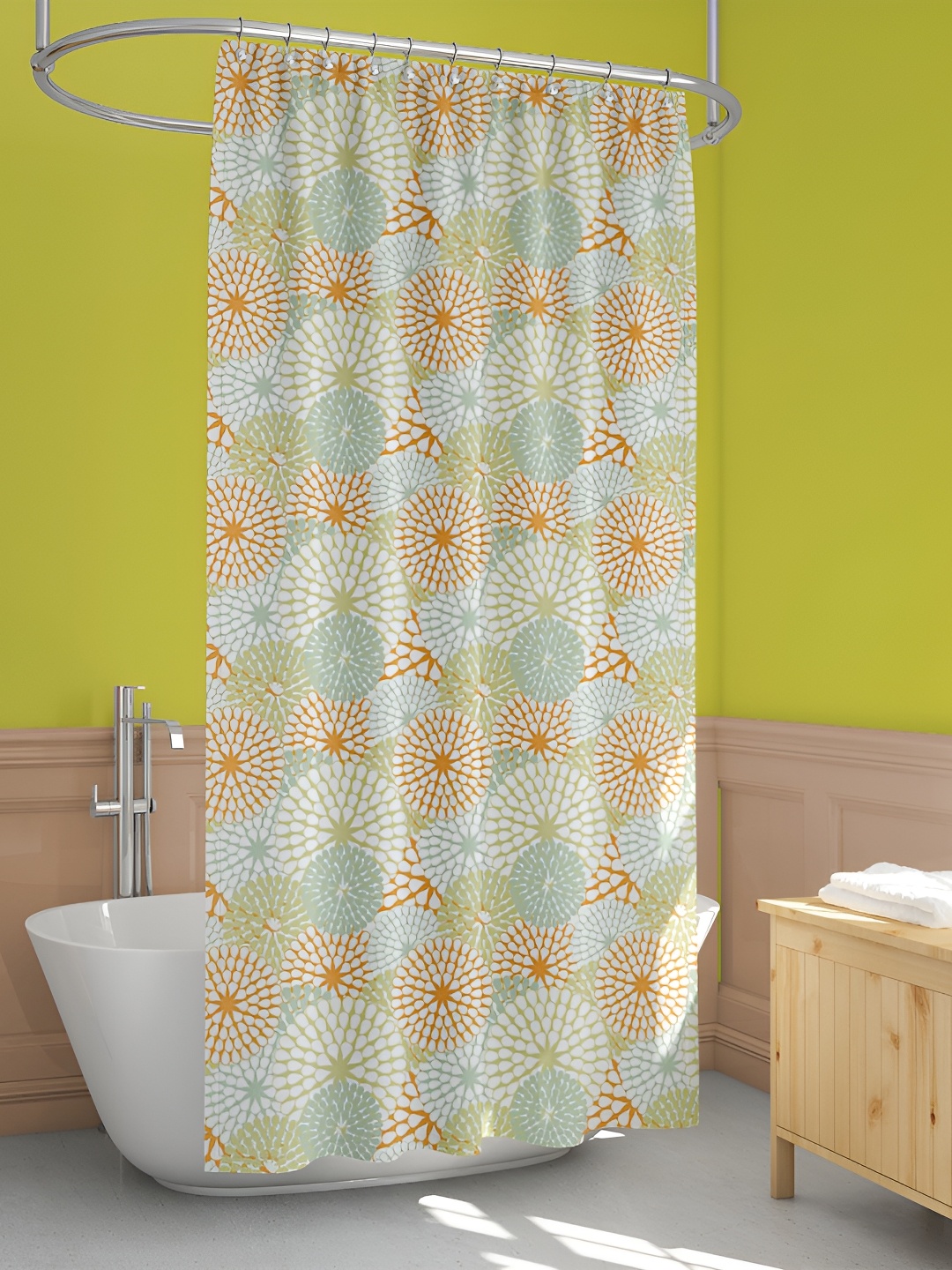 

ArtzFolio Green & Orange-Colored Printed Waterproof Shower Curtain