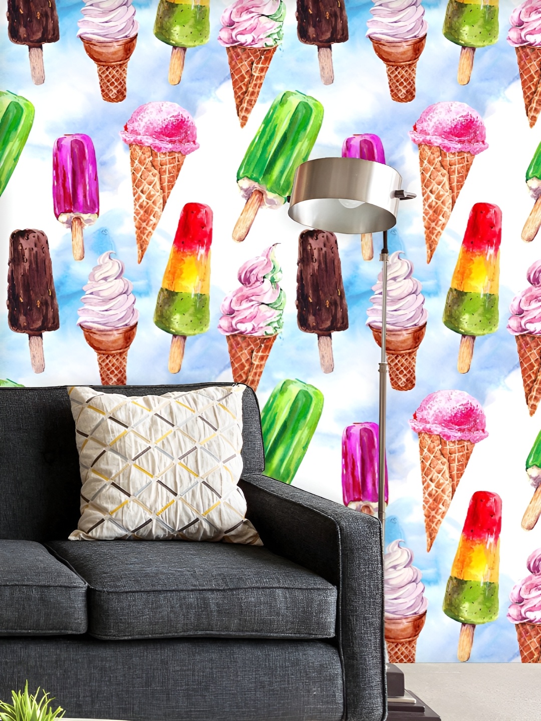 

ArtzFolio Printed UV-Resistant Anti-Bacterial Watercolor Ice Cream Peel & Stick Wallpaper, Multi