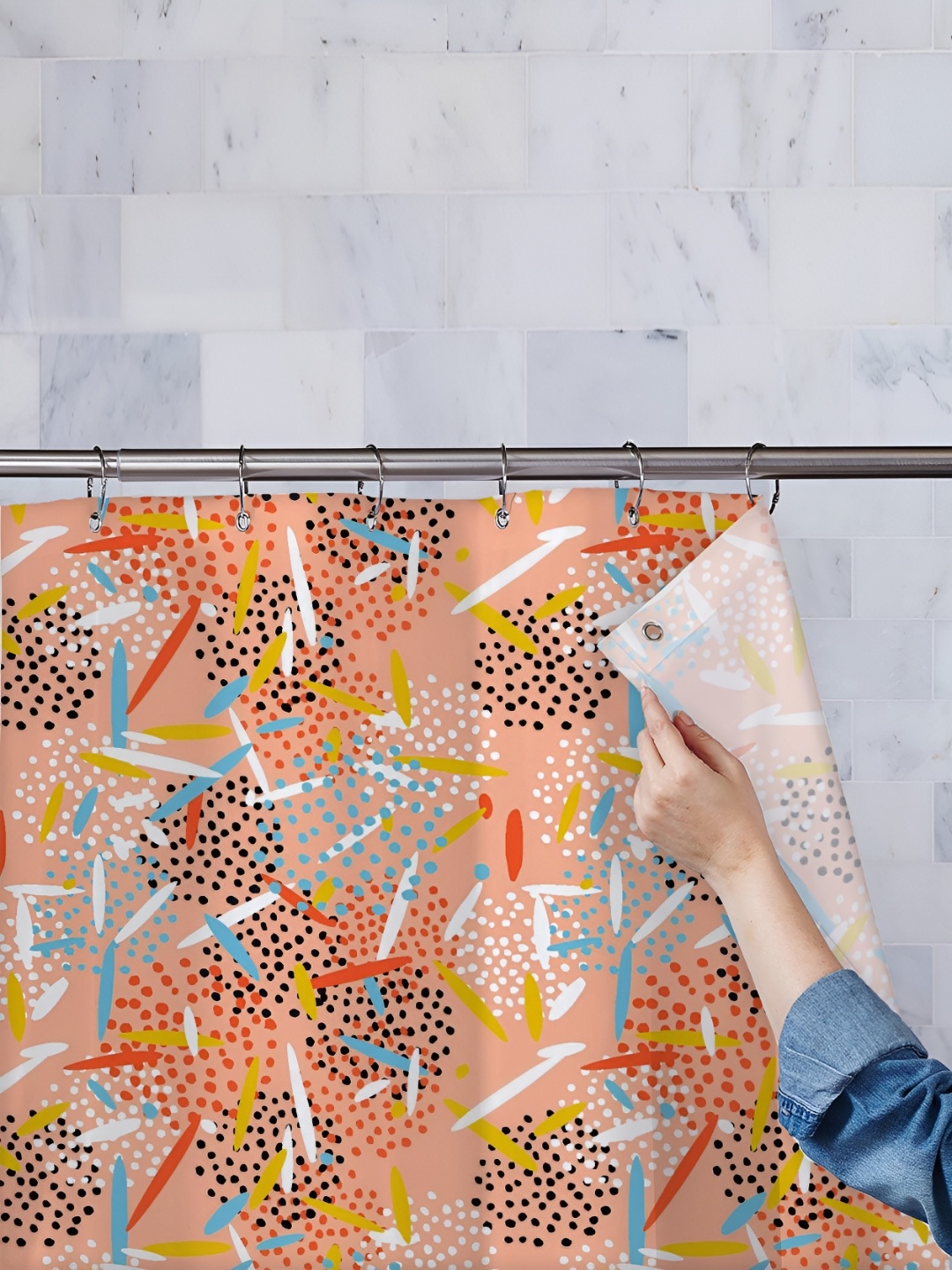 

ArtzFolio Peach-Coloured Printed Waterproof Shower Curtain